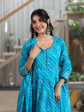 Prita Blue Mul Cotton Leheriya Anarkali Dupatta Set
