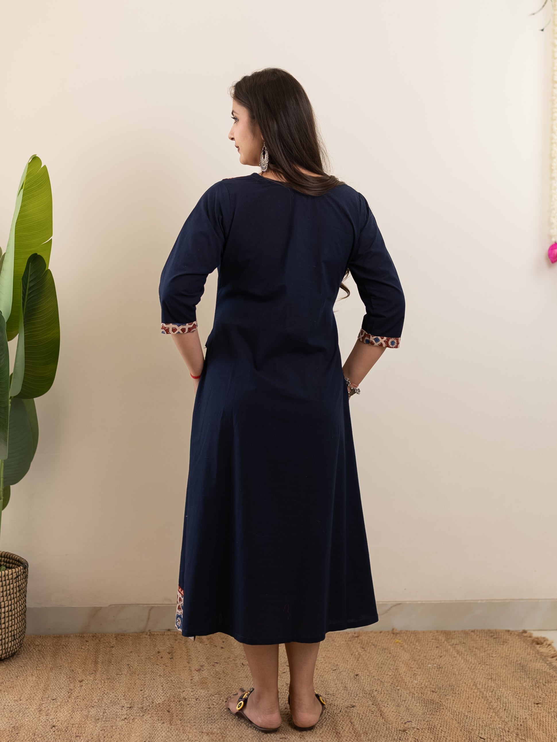 Sifra Blue Cotton Ajrakh Embroidered A-line Kurta