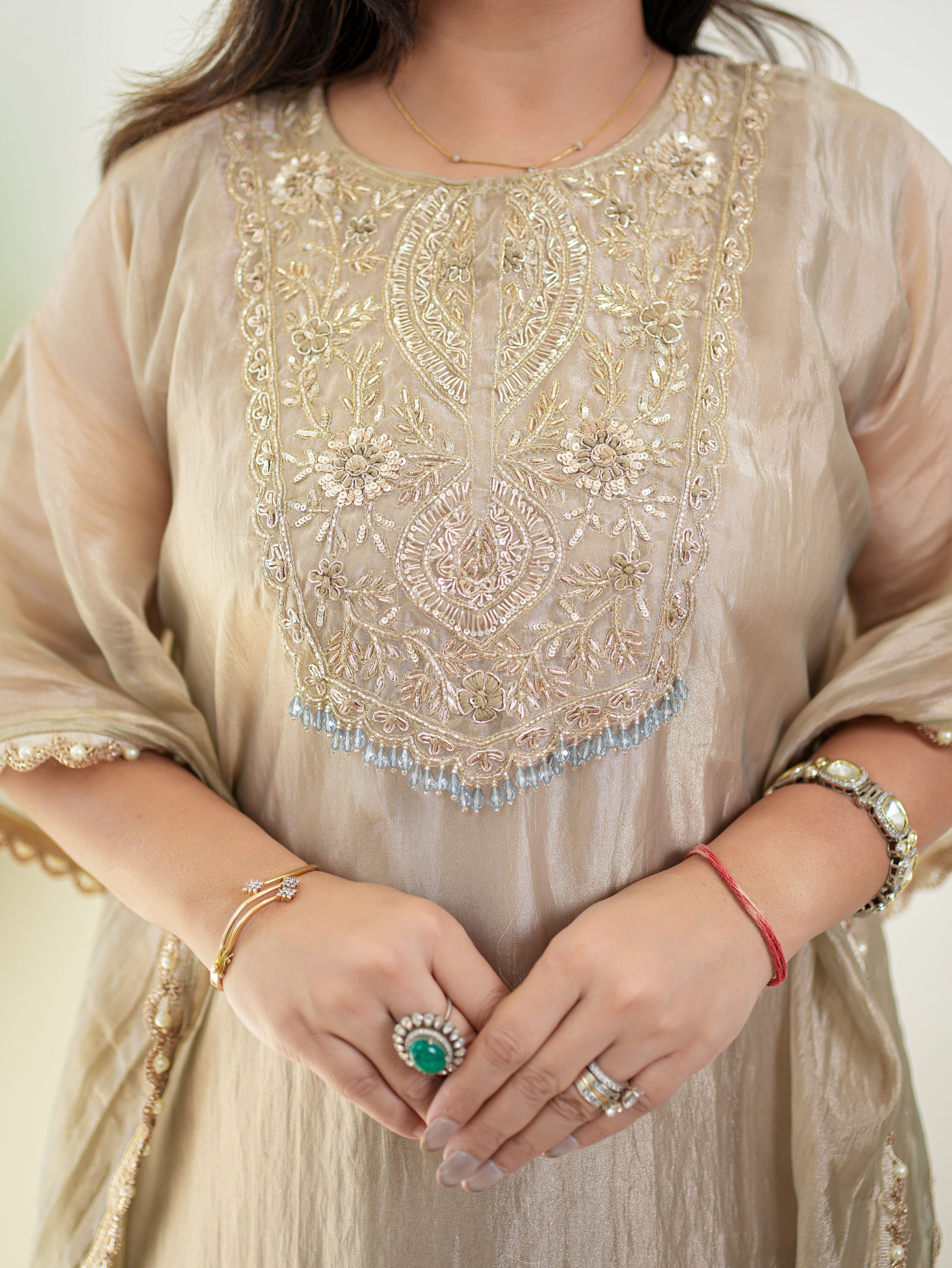 Kriti Shimmer Tissue HandEmbroidered Kaftan Set - The Jaipur Studio
