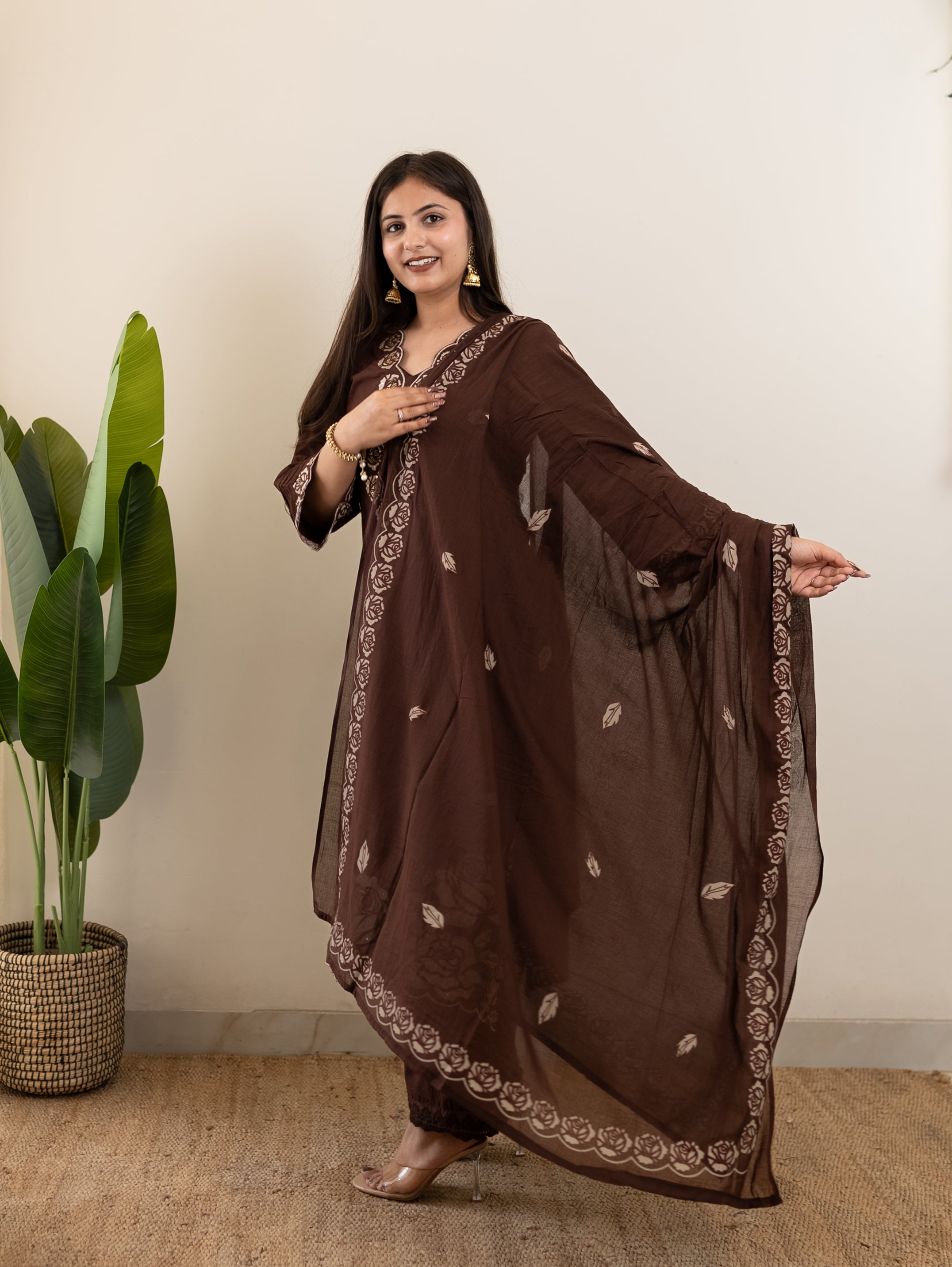 Sejal Brown Cotton Cutwork Applique HandEmbroidered Pant set