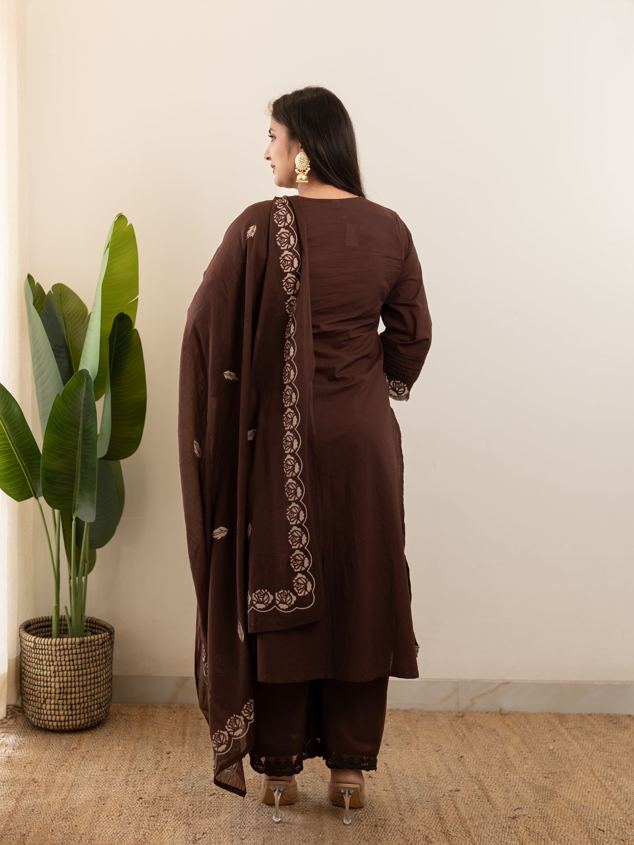 Sejal Brown Cotton Cutwork Applique HandEmbroidered Pant set