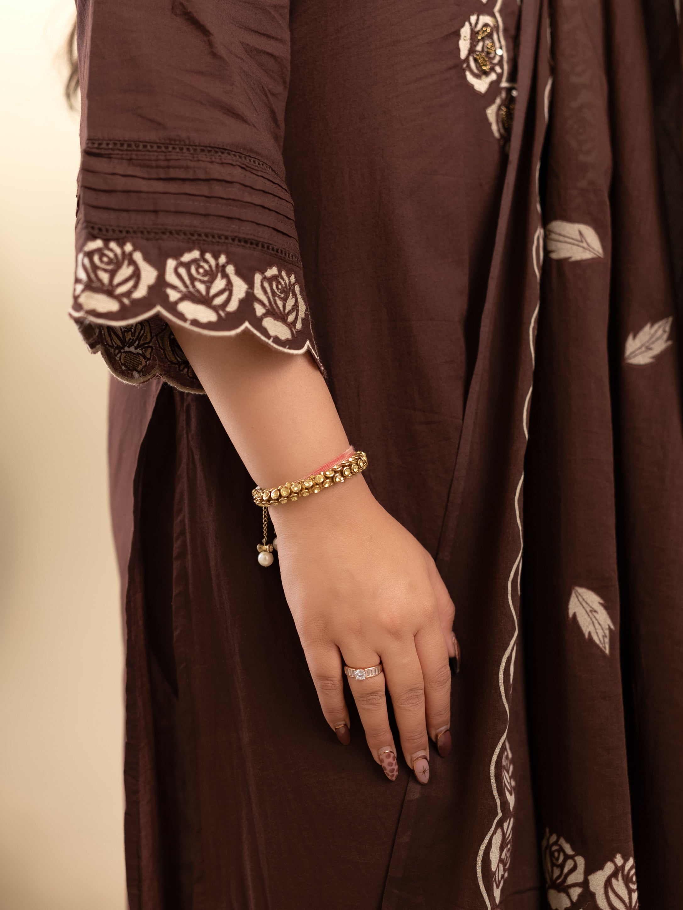 Sejal Brown Cotton Cutwork Applique HandEmbroidered Pant set