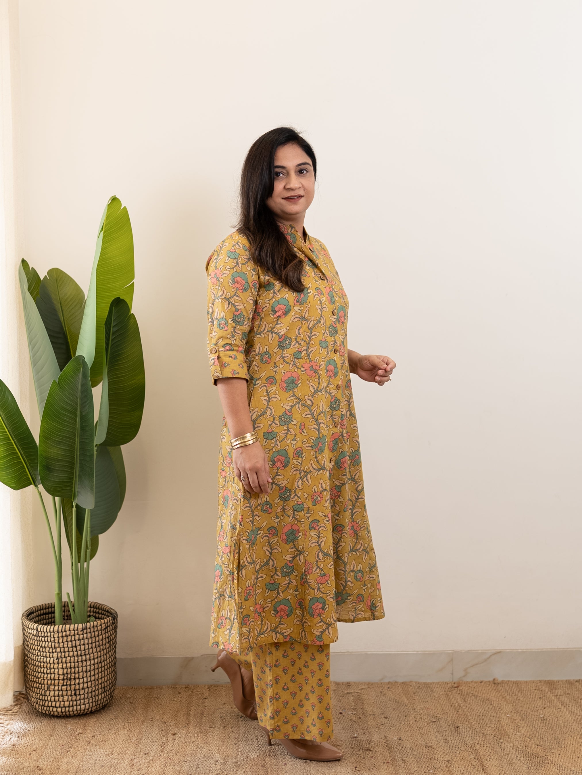 Gul Mustard Floral A-line Cotton Coord Set