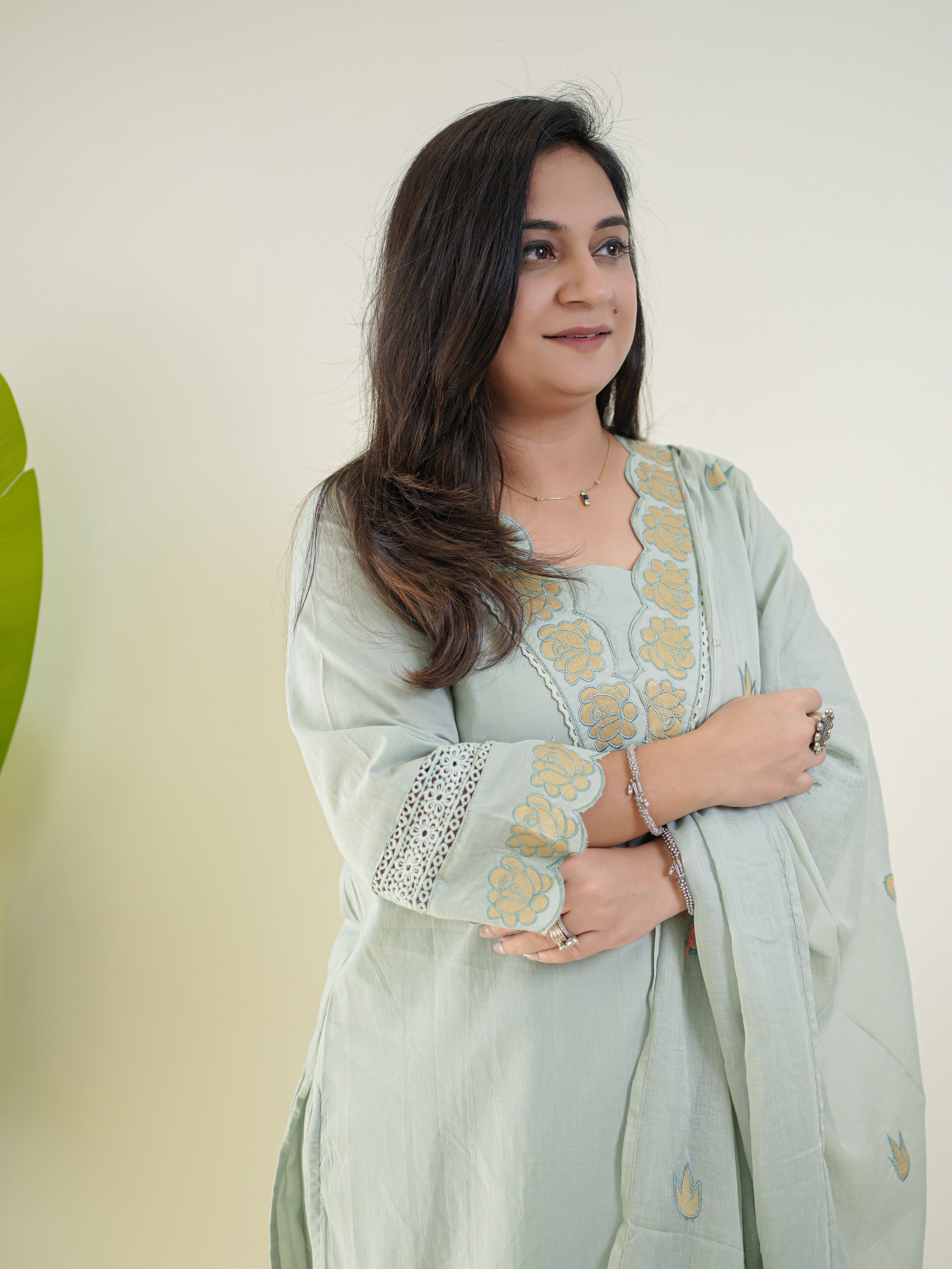 Gazal Pastel Blue Premium Cotton Embroidered Pant Set