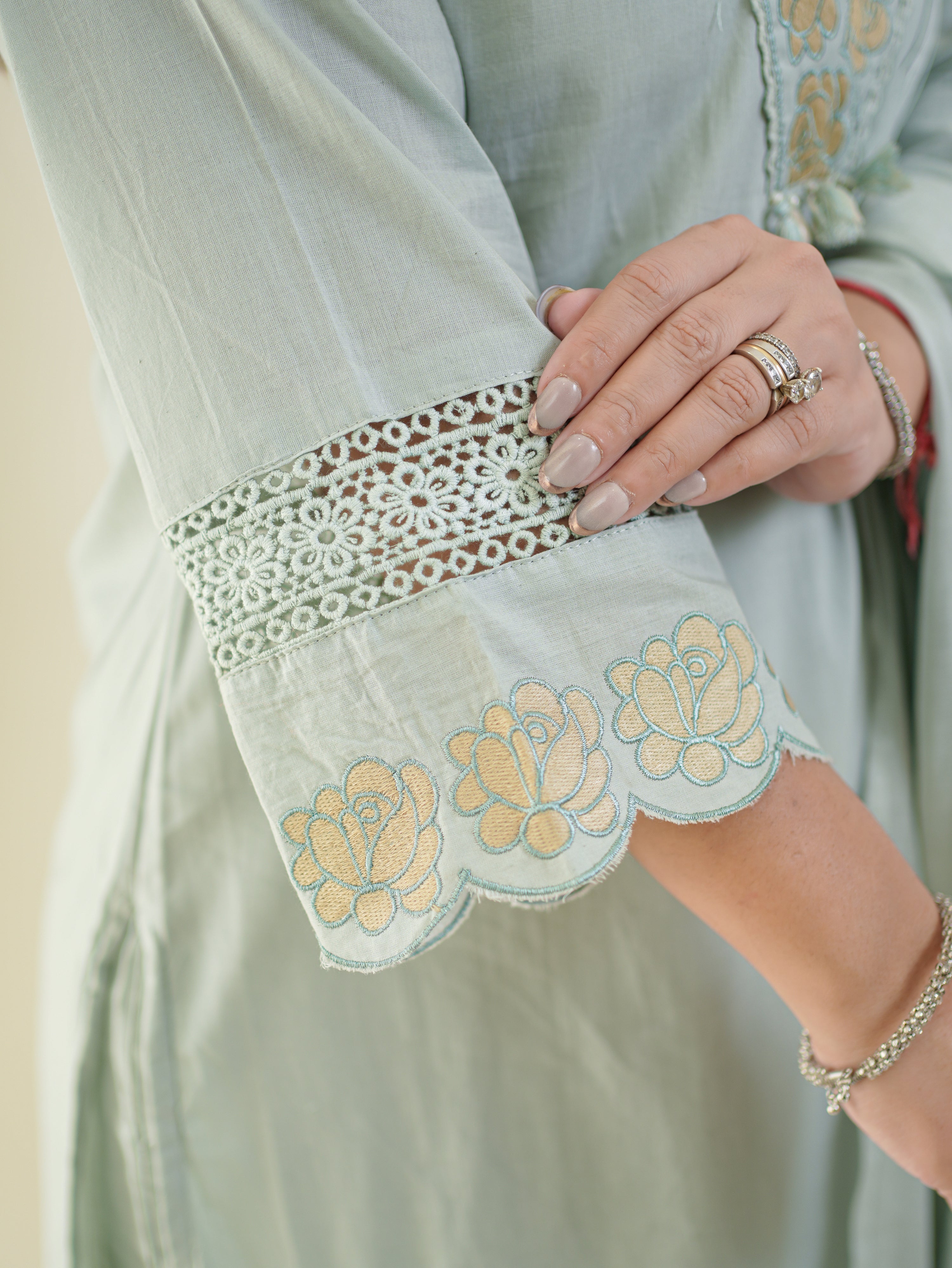 Gazal Pastel Blue Premium Cotton Embroidered Pant Set