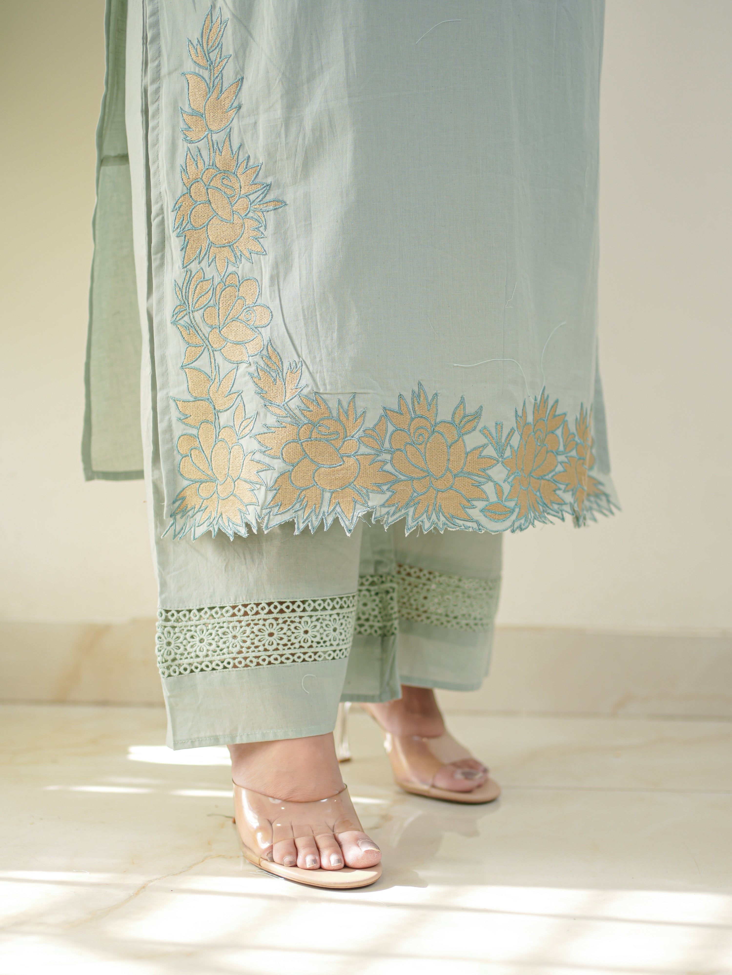 Gazal Pastel Blue Premium Cotton Embroidered Pant Set