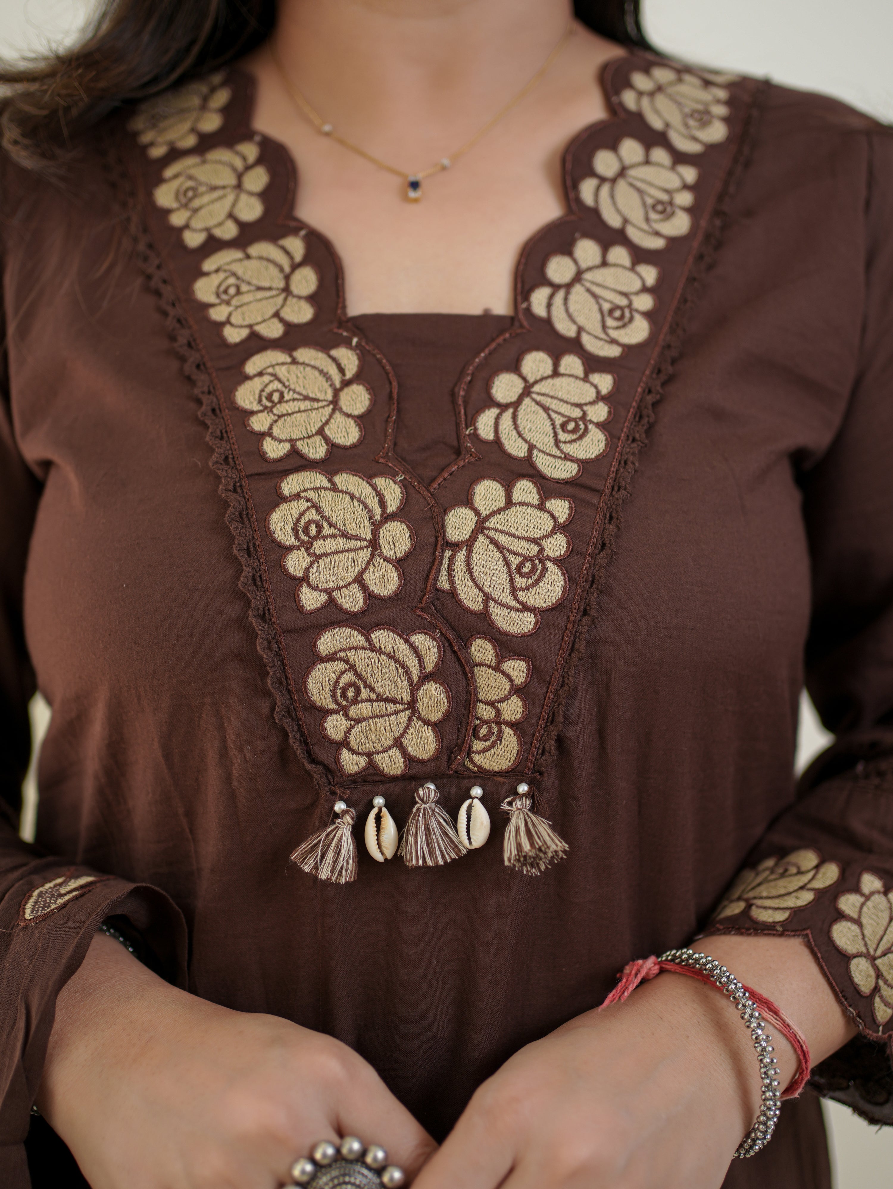 Gazal Brown Premium Cotton Embroidered Pant set