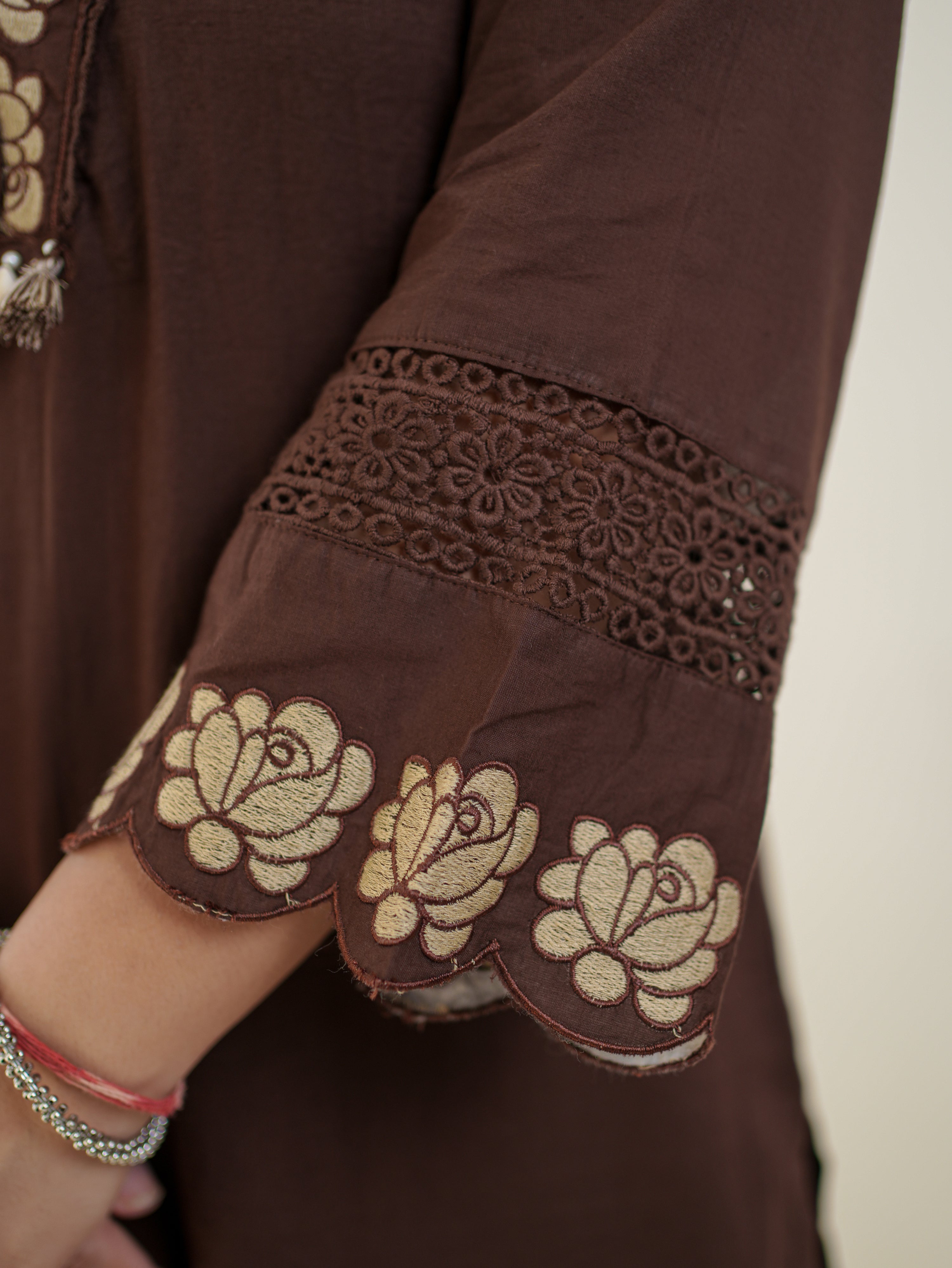 Gazal Brown Premium Cotton Embroidered Pant set