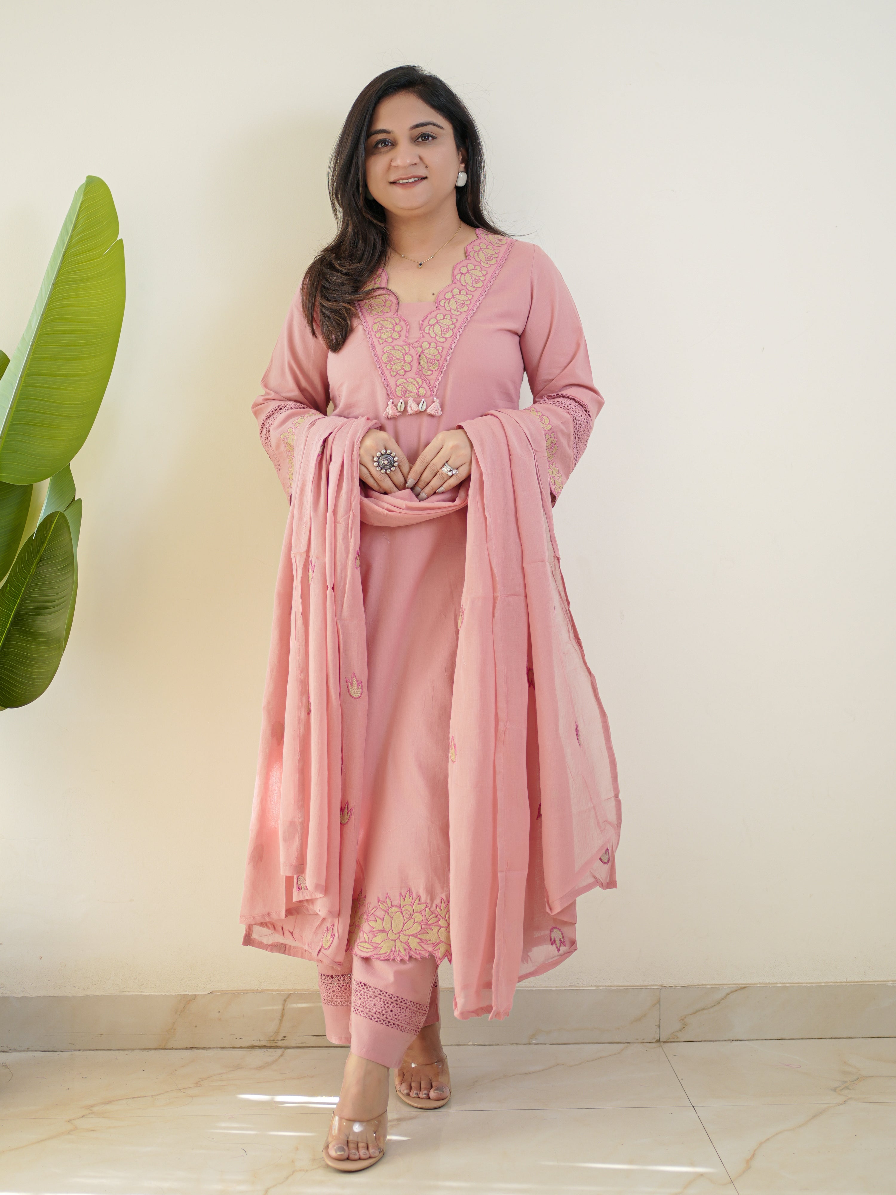 Gazal Pink Premium Cotton Embroidered Pant Set