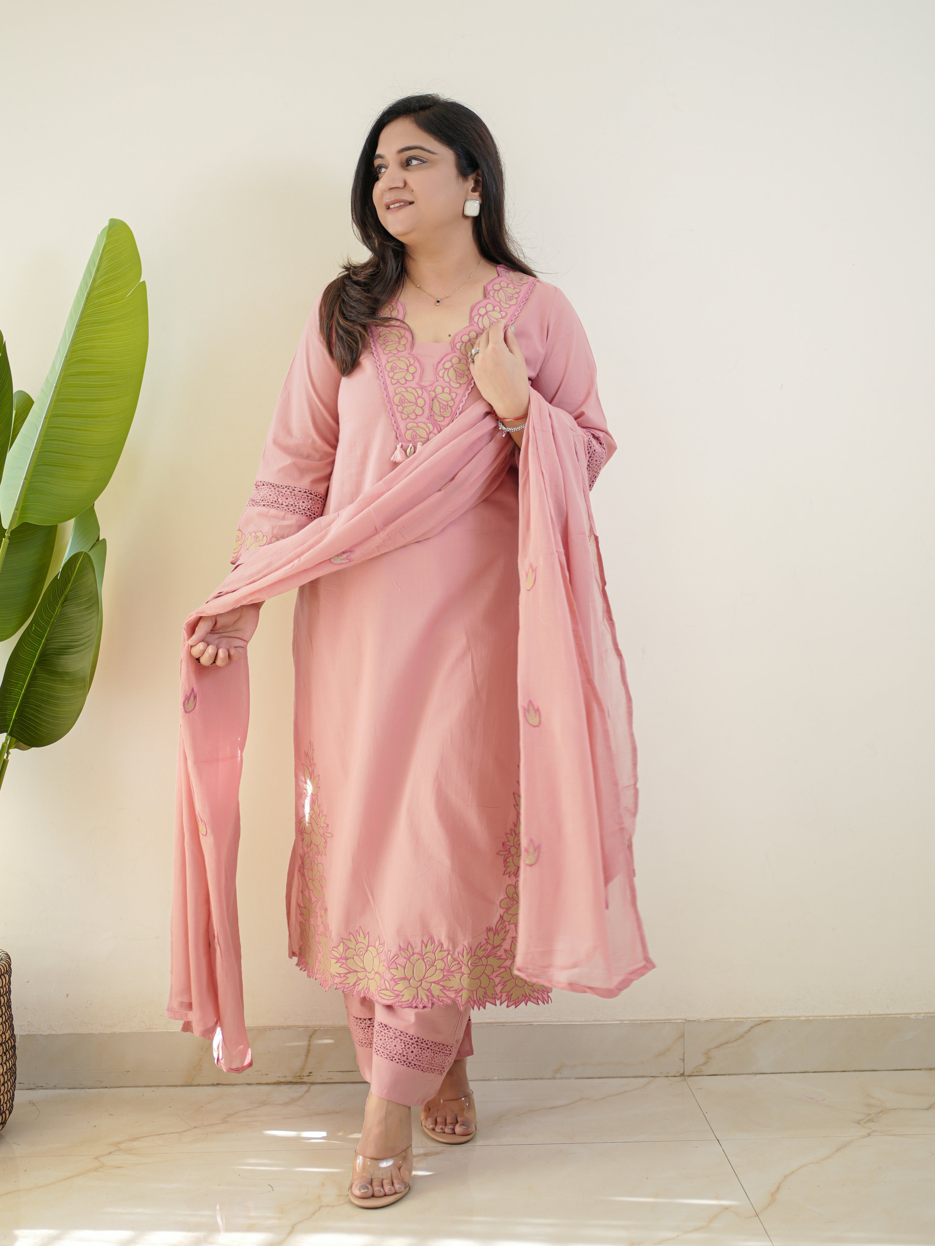 Gazal Pink Premium Cotton Embroidered Pant Set
