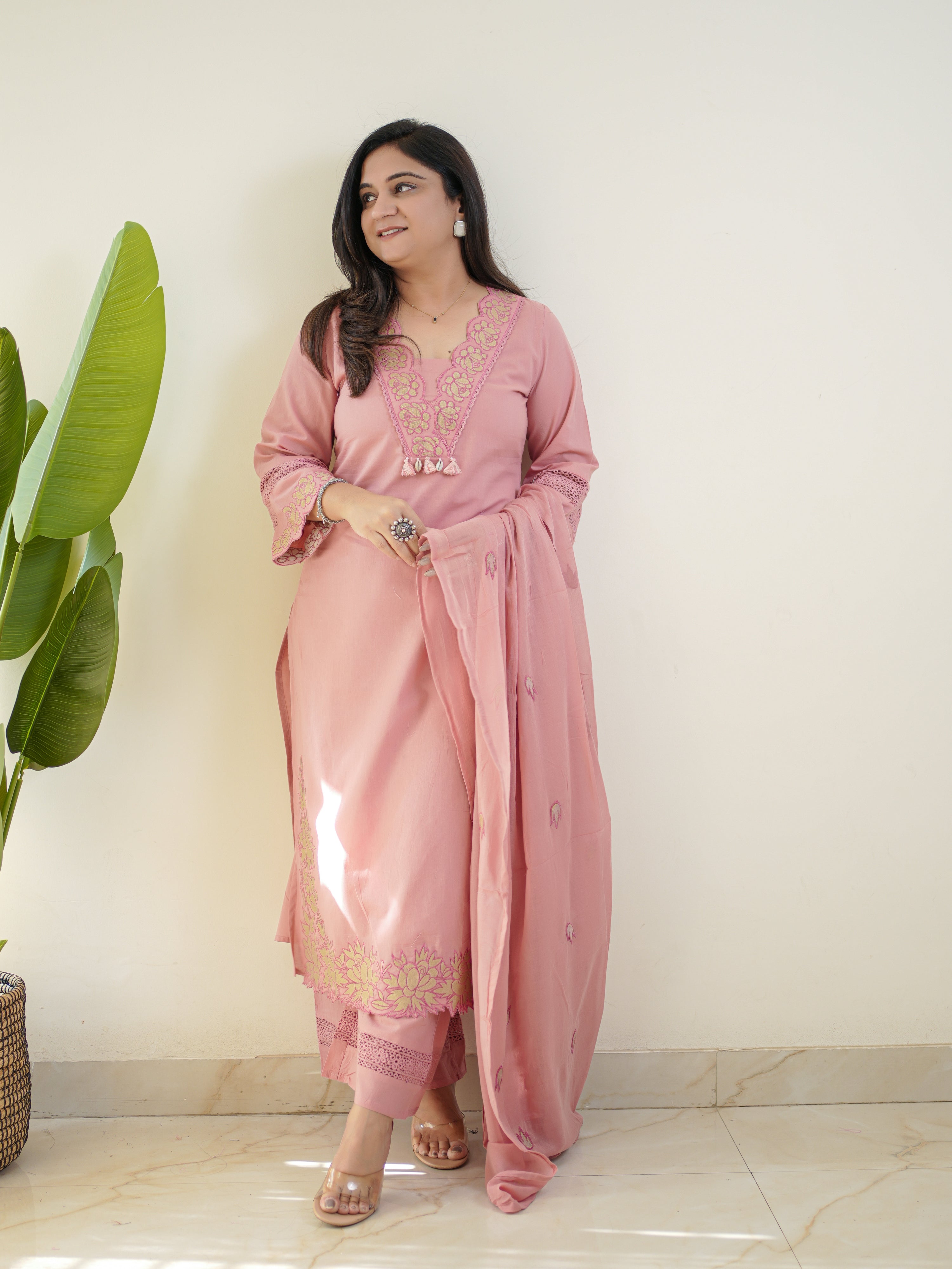 Gazal Pink Premium Cotton Embroidered Pant Set