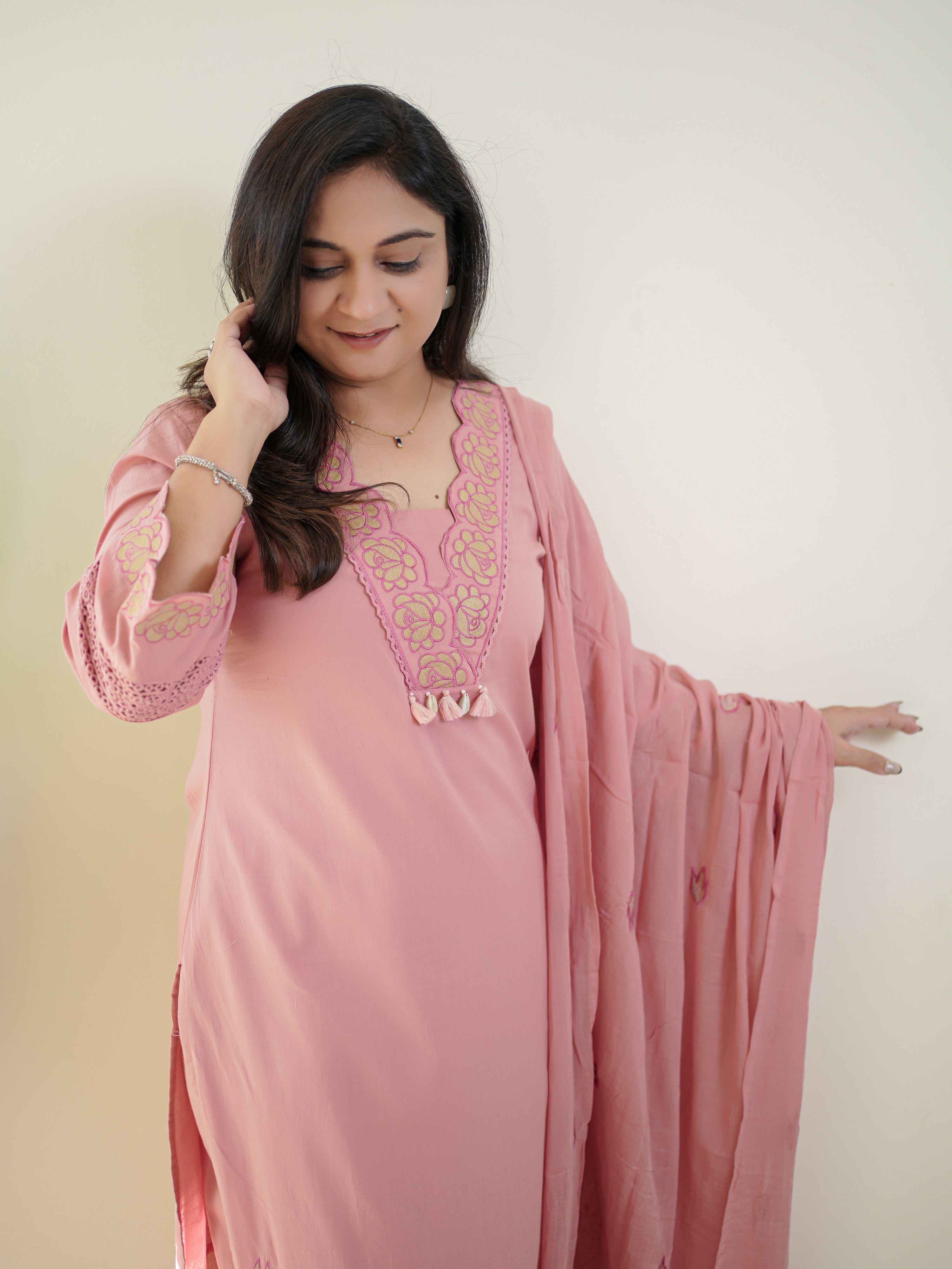 Gazal Pink Premium Cotton Embroidered Pant Set