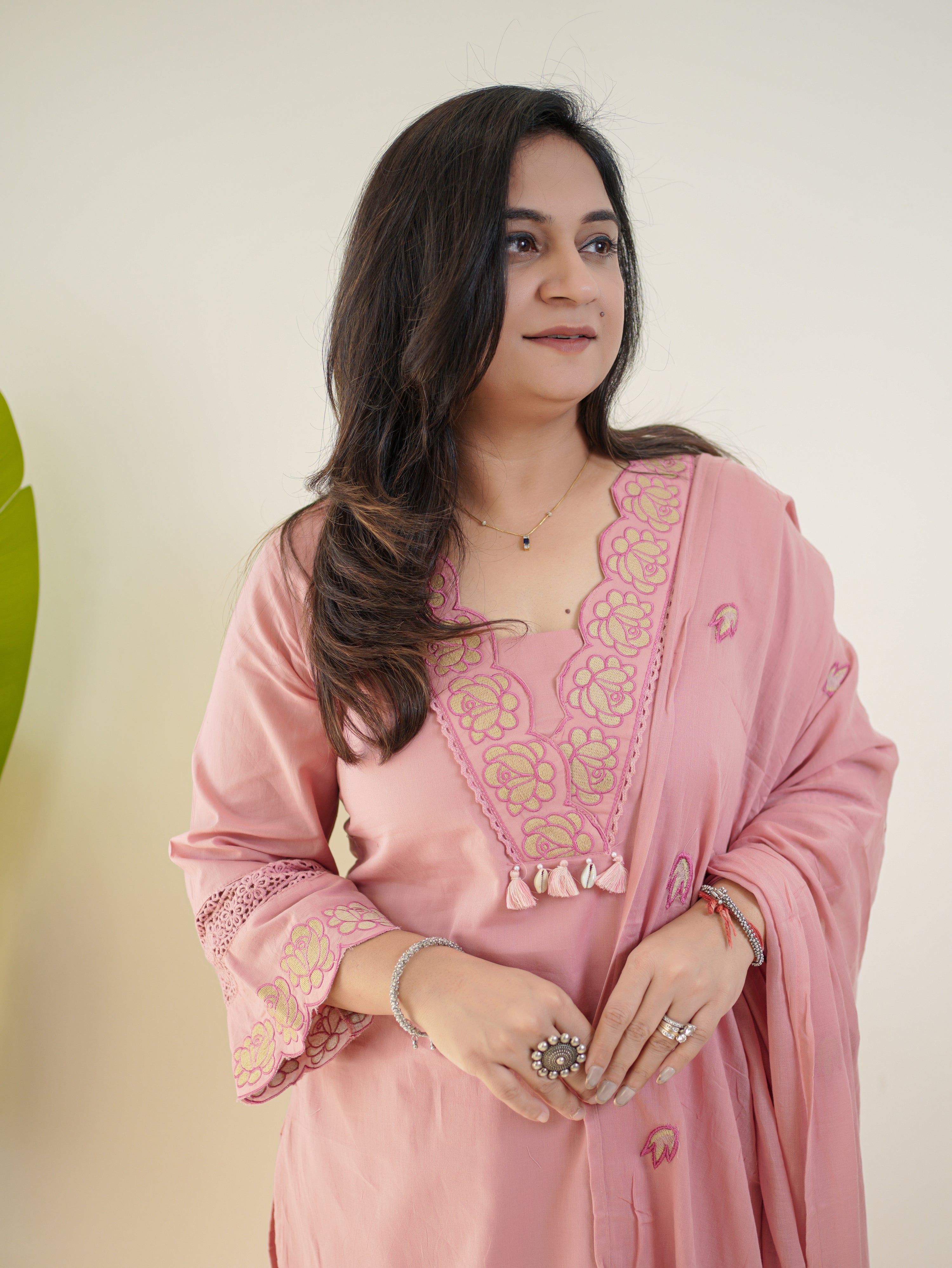 Gazal Pink Premium Cotton Embroidered Pant Set