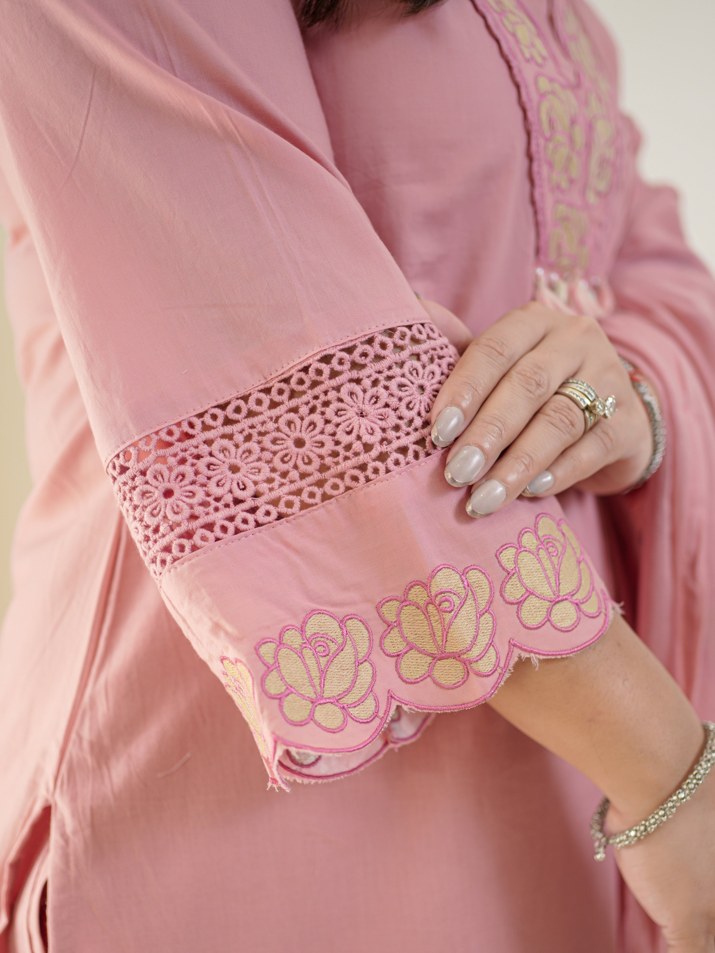 Gazal Pink Premium Cotton Embroidered Pant Set