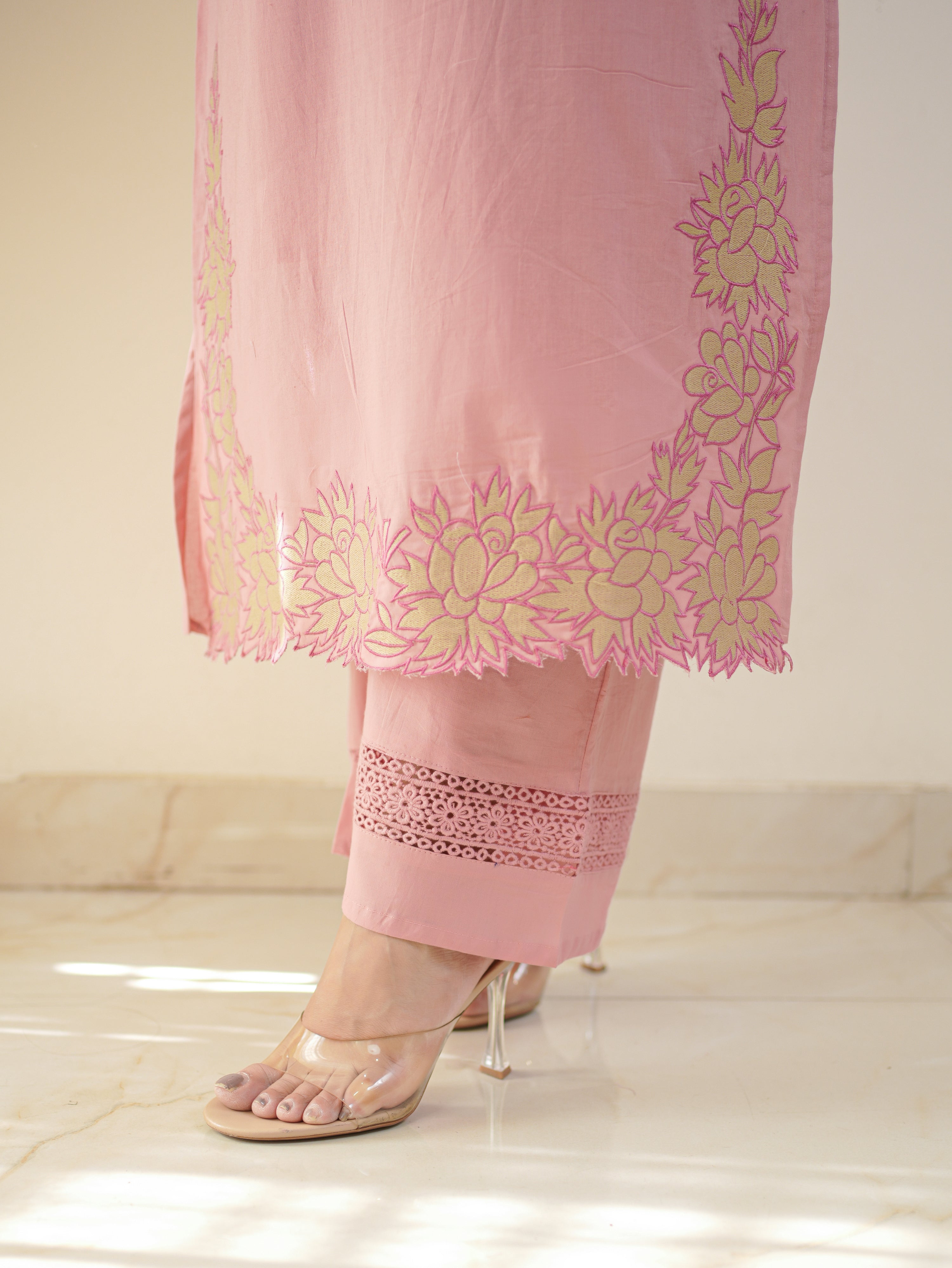 Gazal Pink Premium Cotton Embroidered Pant Set