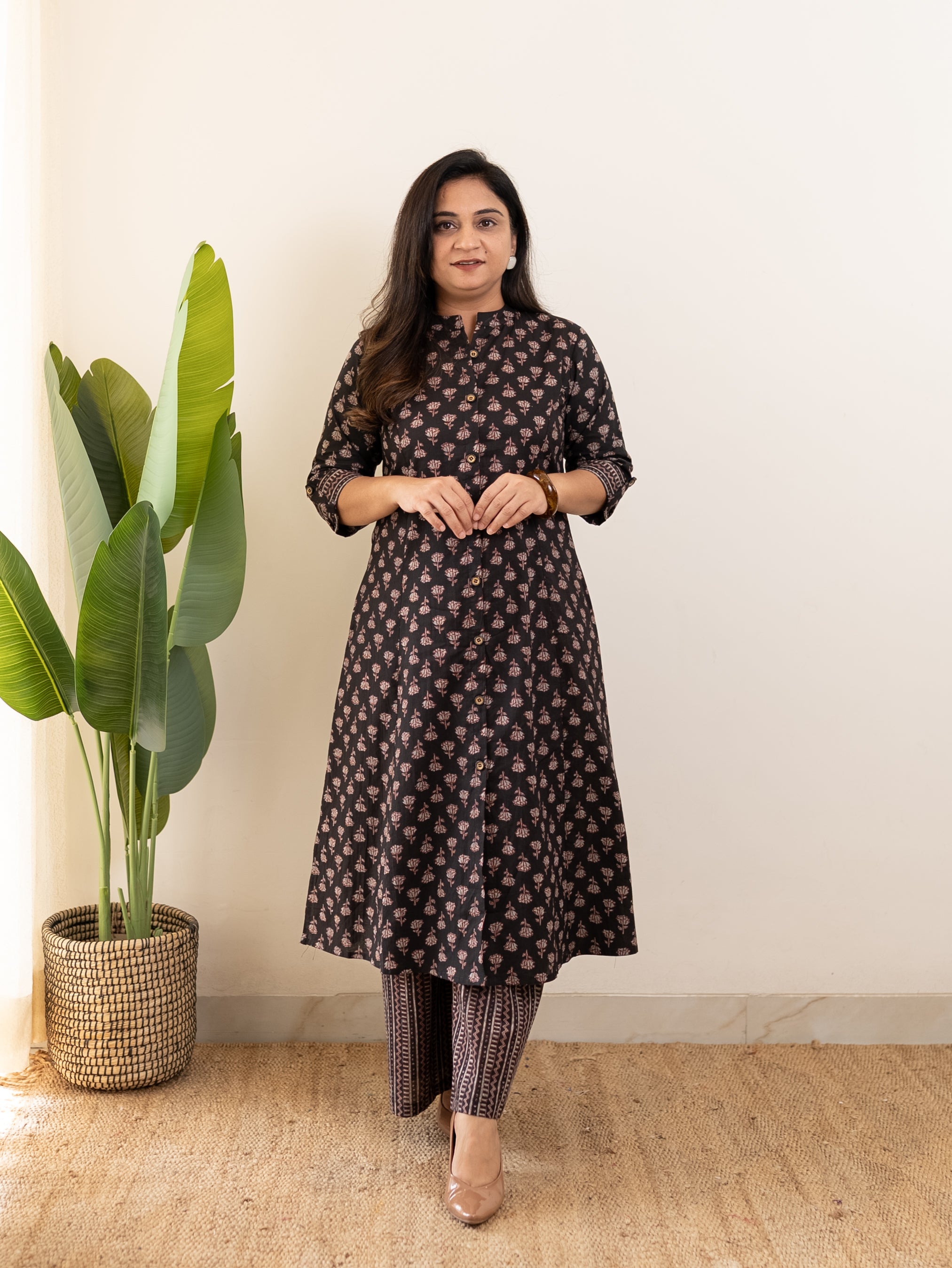 Nargis Black Handblock A-line Cotton Coord Set