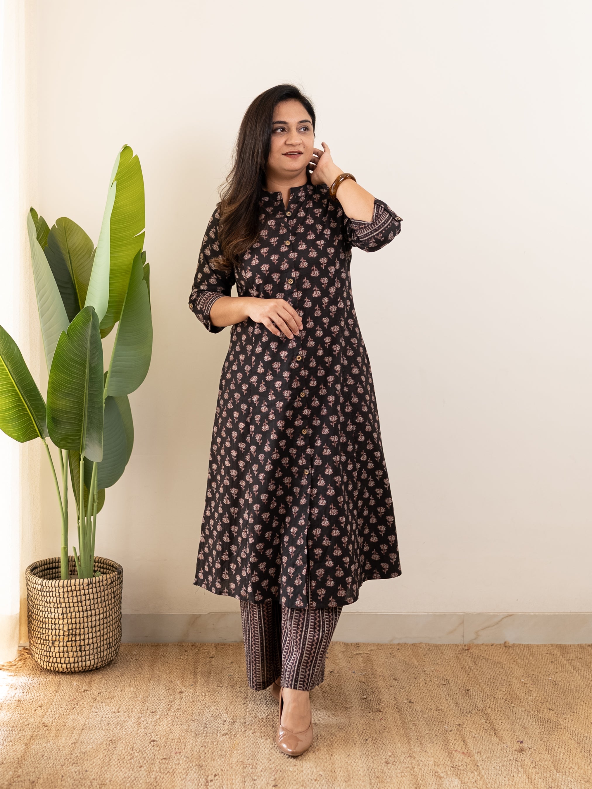 Nargis Black Handblock A-line Cotton Coord Set