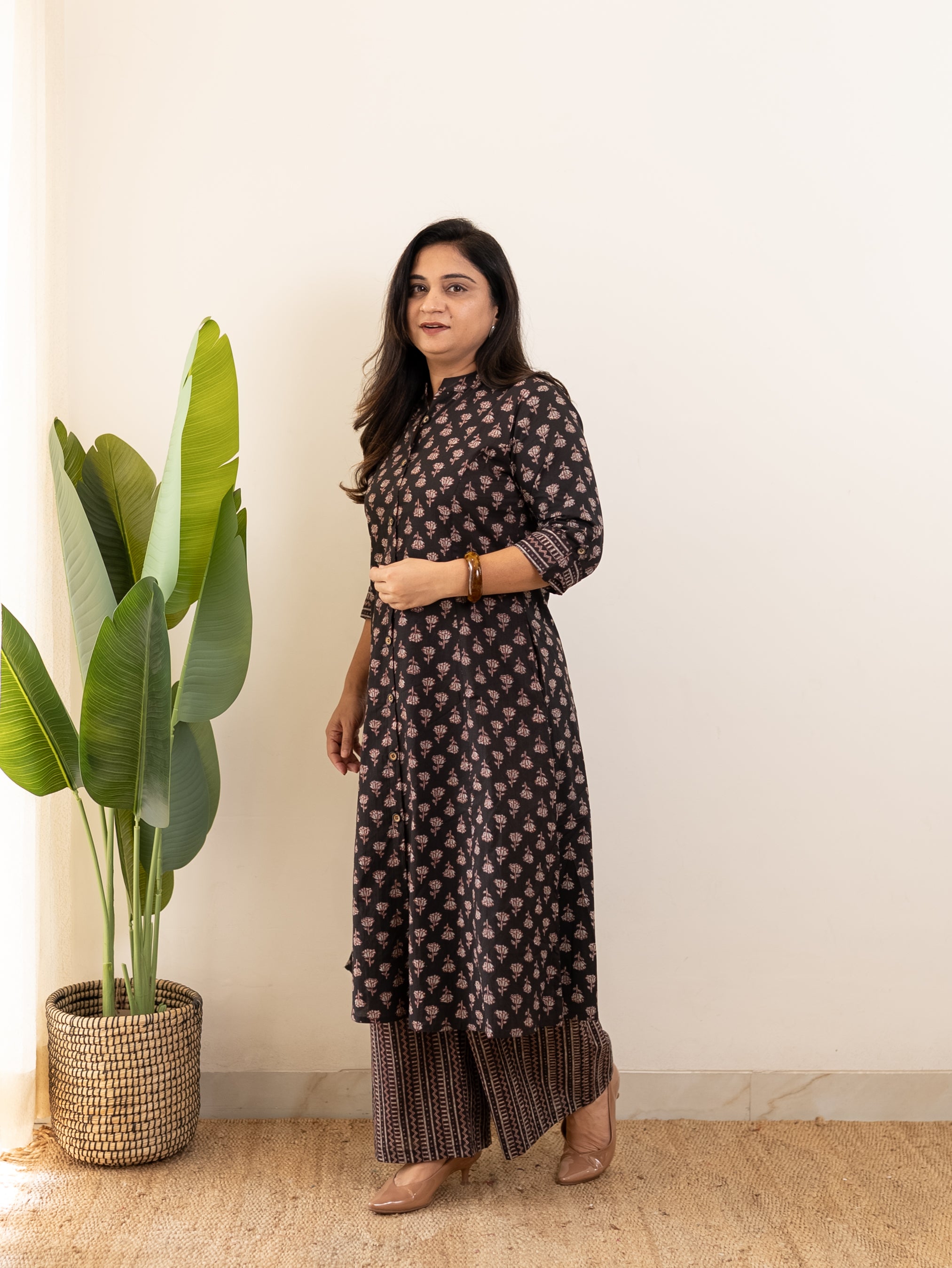 Nargis Black Handblock A-line Cotton Coord Set