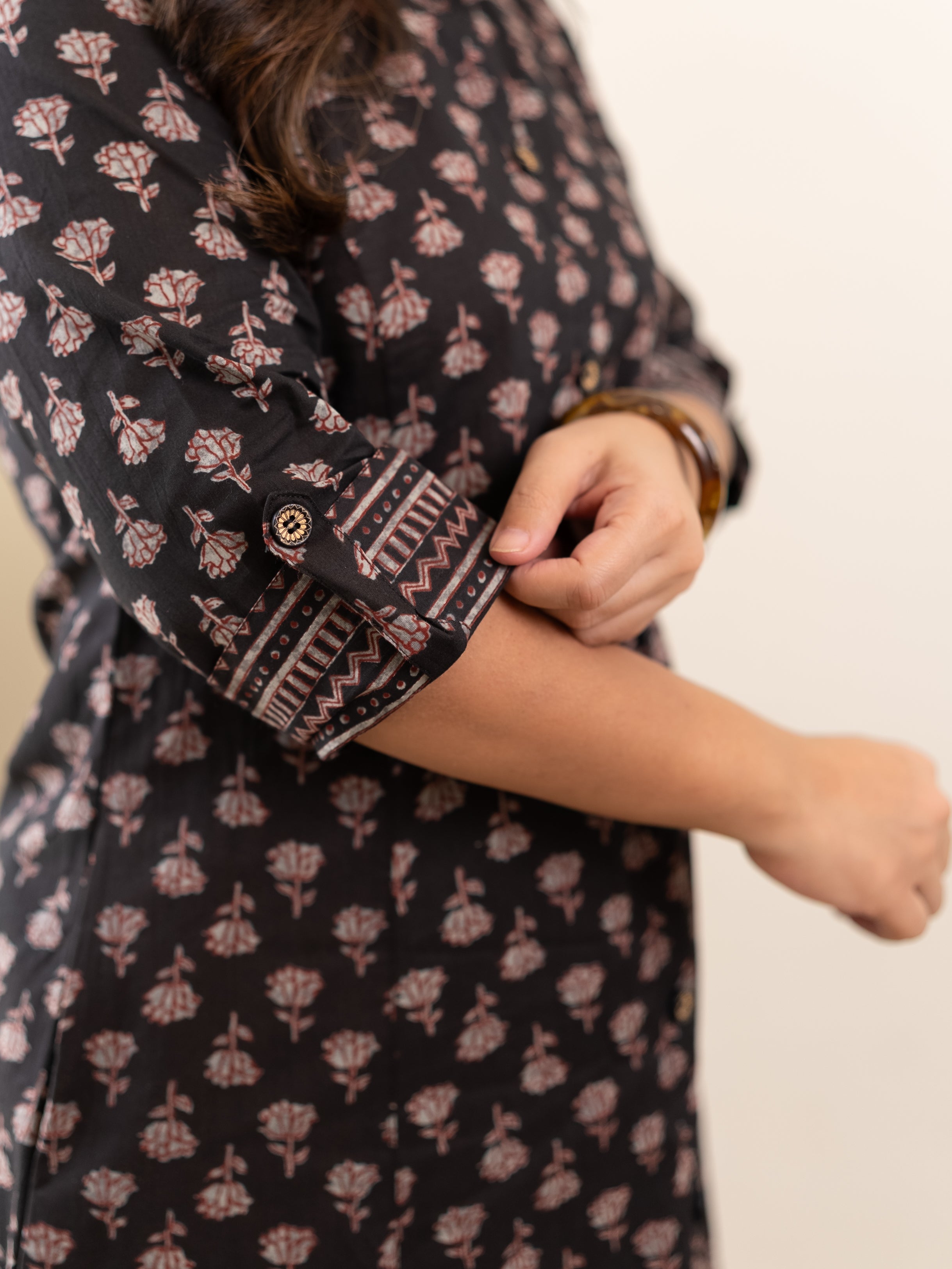 Nargis Black Handblock A-line Cotton Coord Set