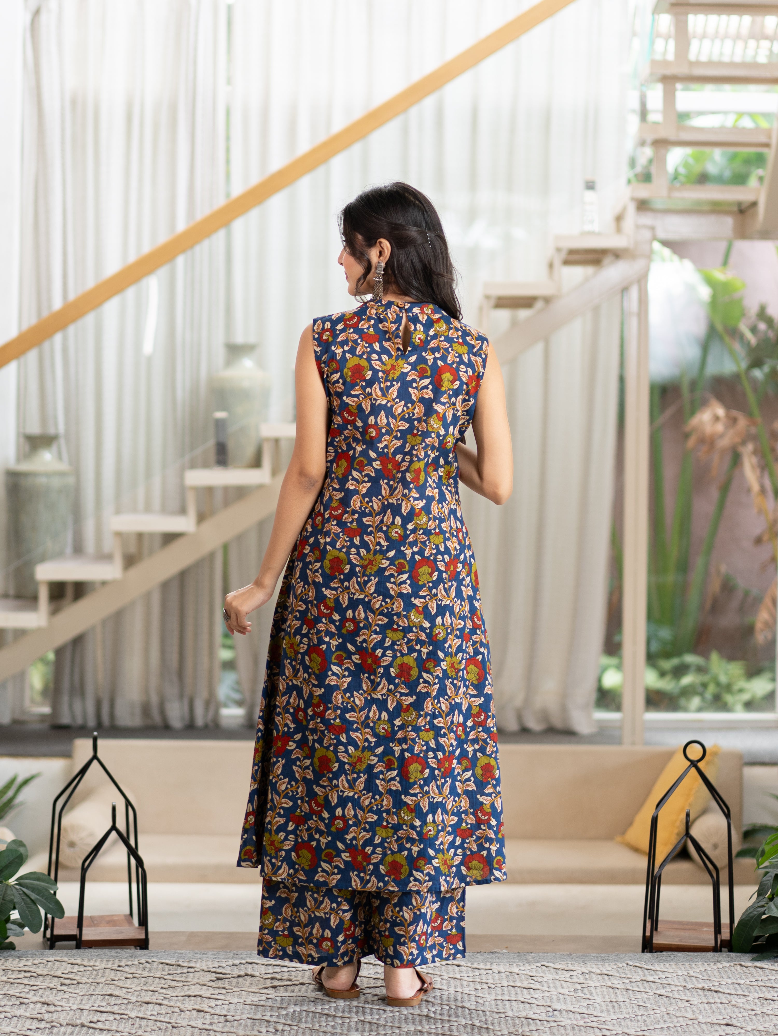 Zinal Blue Kamlamkari Cotton A-line Coord Set