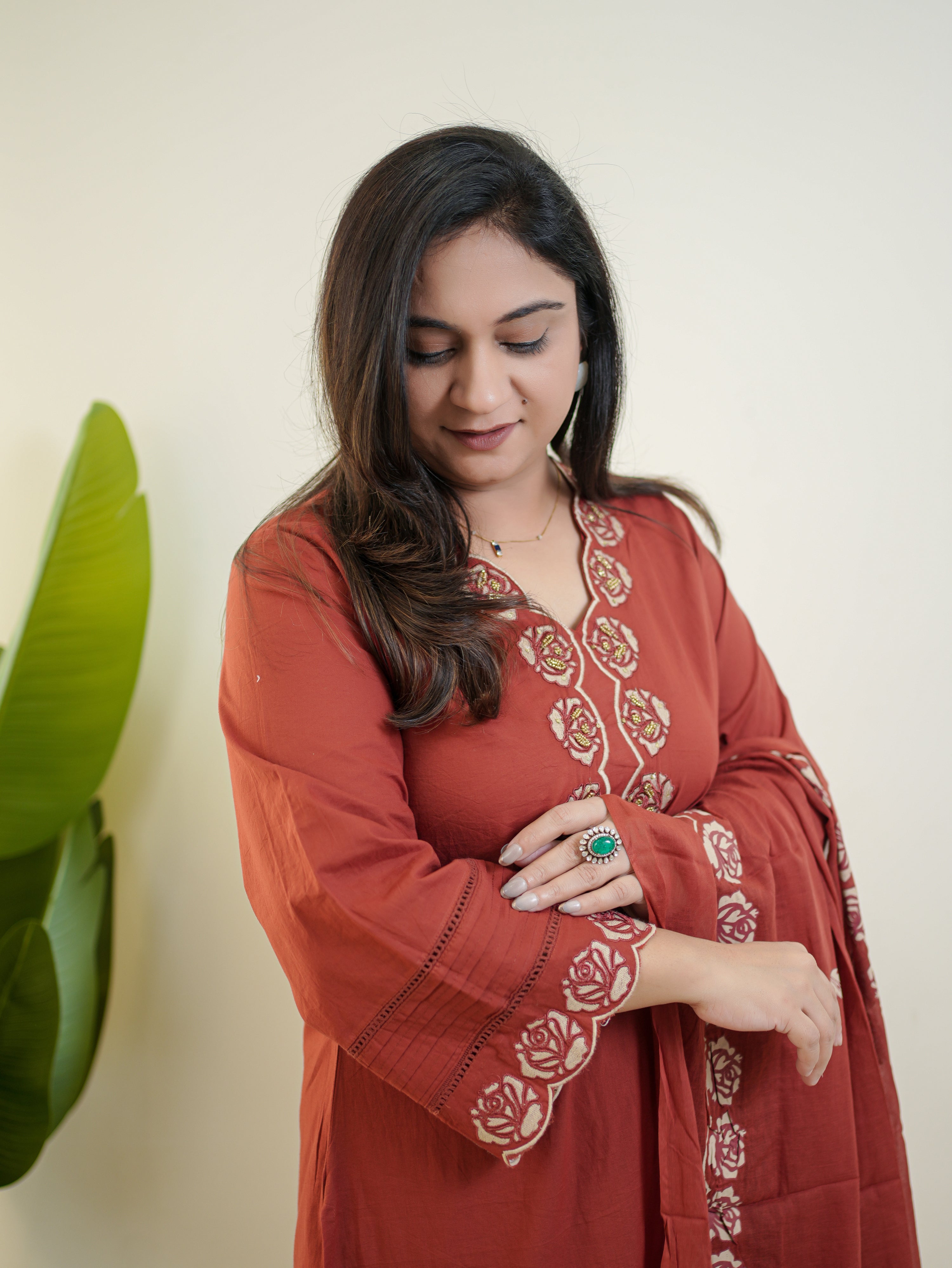 Sejal Rust Cotton Cutwork Applique HandEmbroidered Pant set