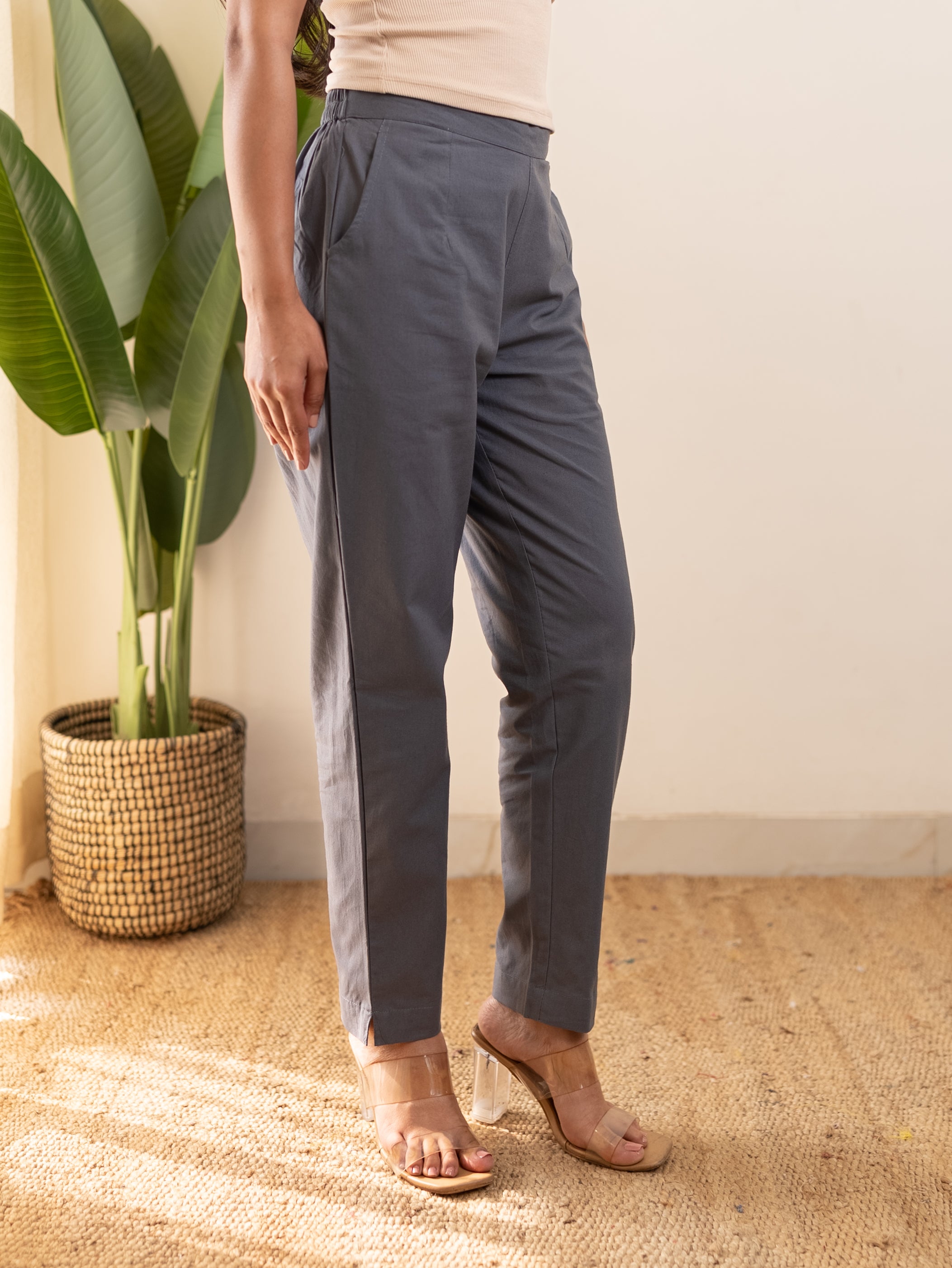 All-Day Cotton Straight Pant for Women-Cement Grey
