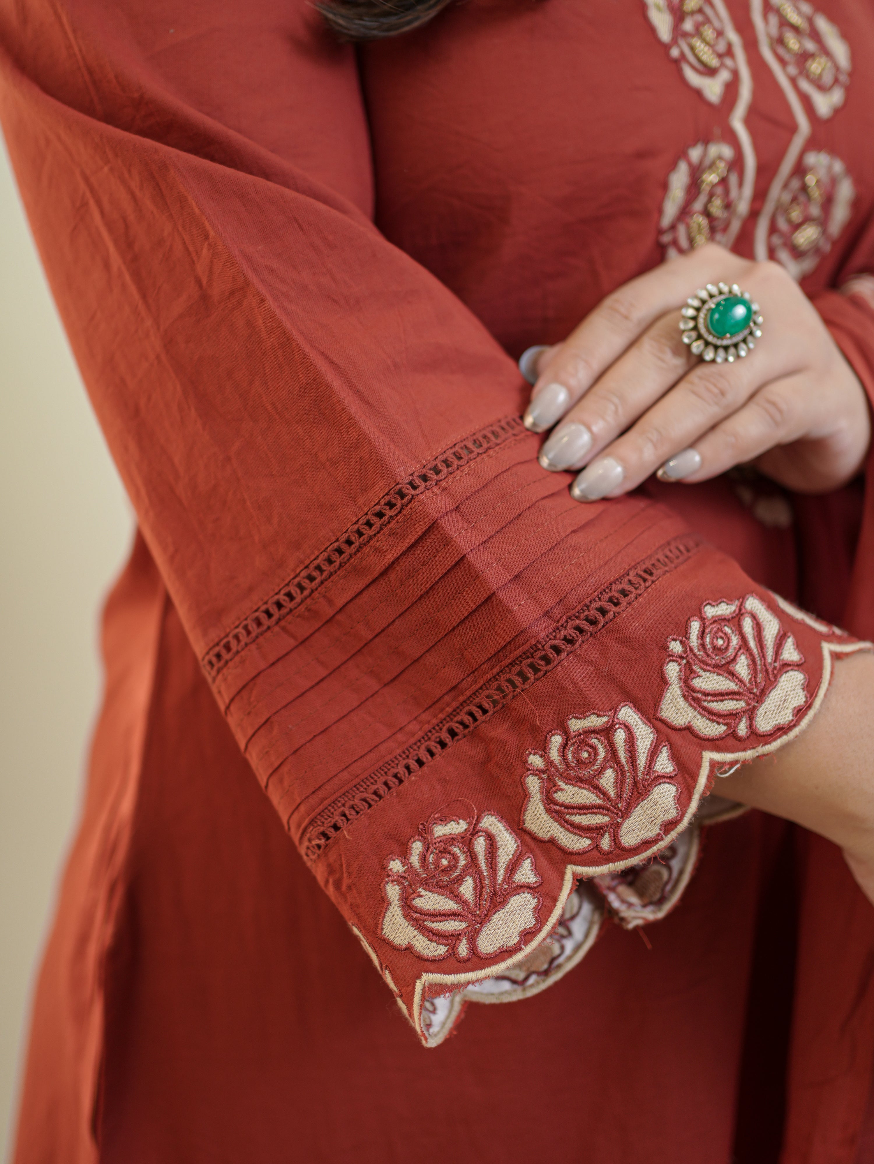 Sejal Rust Cotton Cutwork Applique HandEmbroidered Pant set