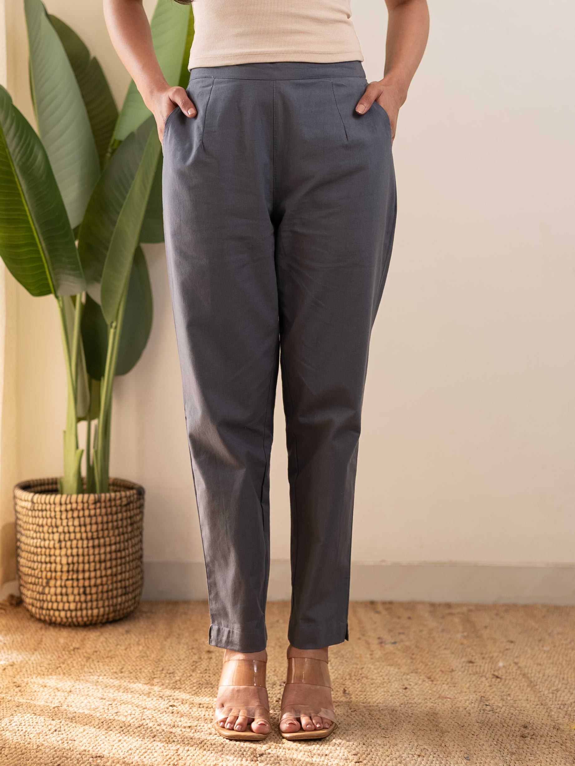 All-Day Cotton Straight Pant for Women-Cement Grey
