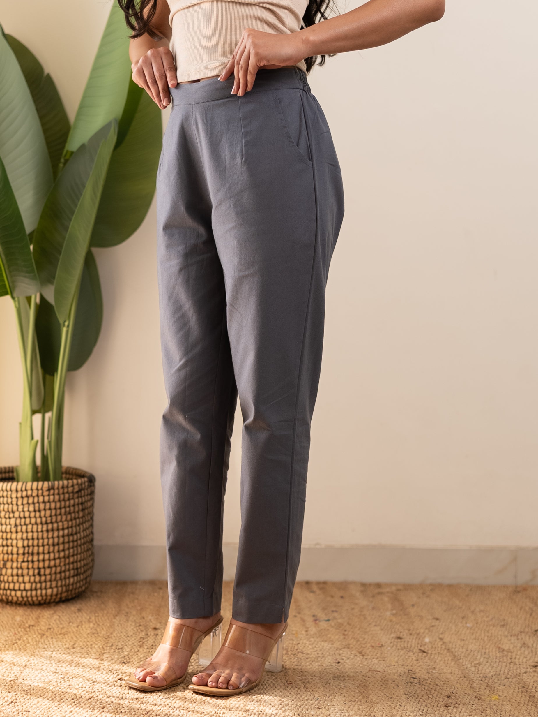 All-Day Cotton Straight Pant for Women-Cement Grey
