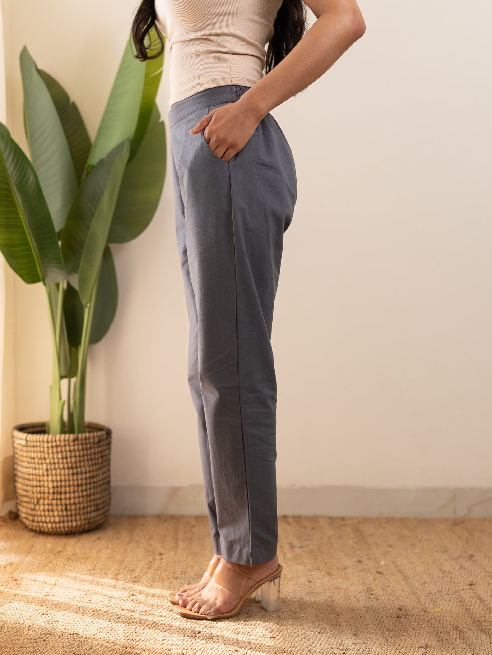 All-Day Cotton Straight Pant for Women-Cement Grey