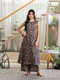 Zinal Blue Kamlamkari Cotton A-line Coord Set