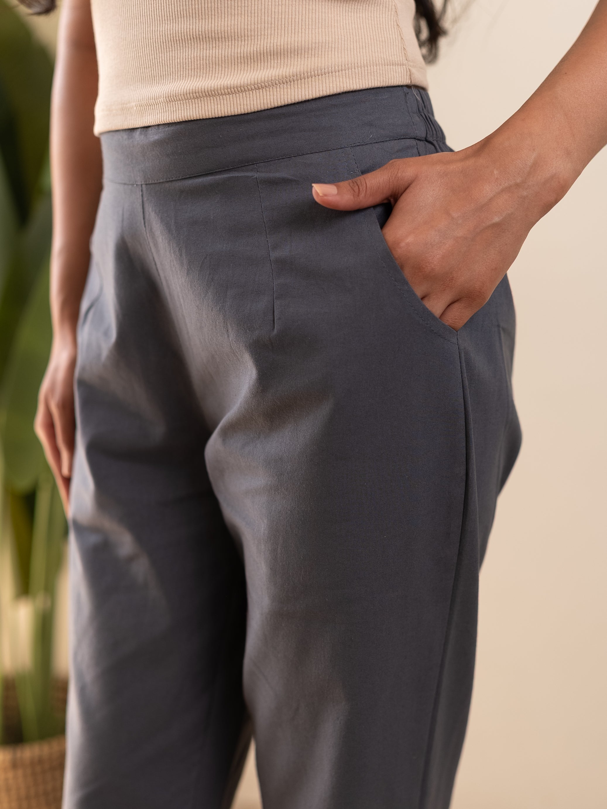 All-Day Cotton Straight Pant for Women-Cement Grey