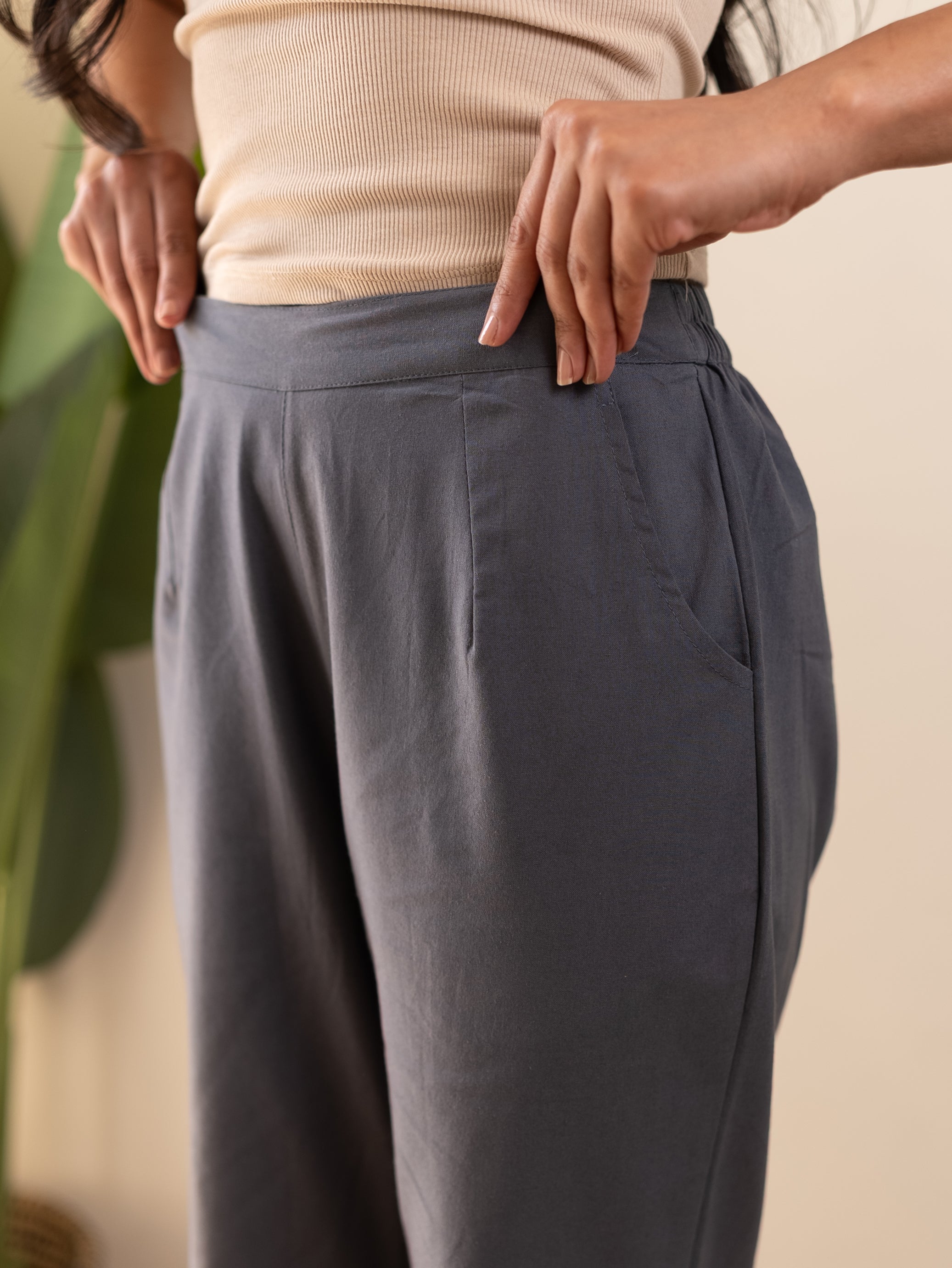 All-Day Cotton Straight Pant for Women-Cement Grey