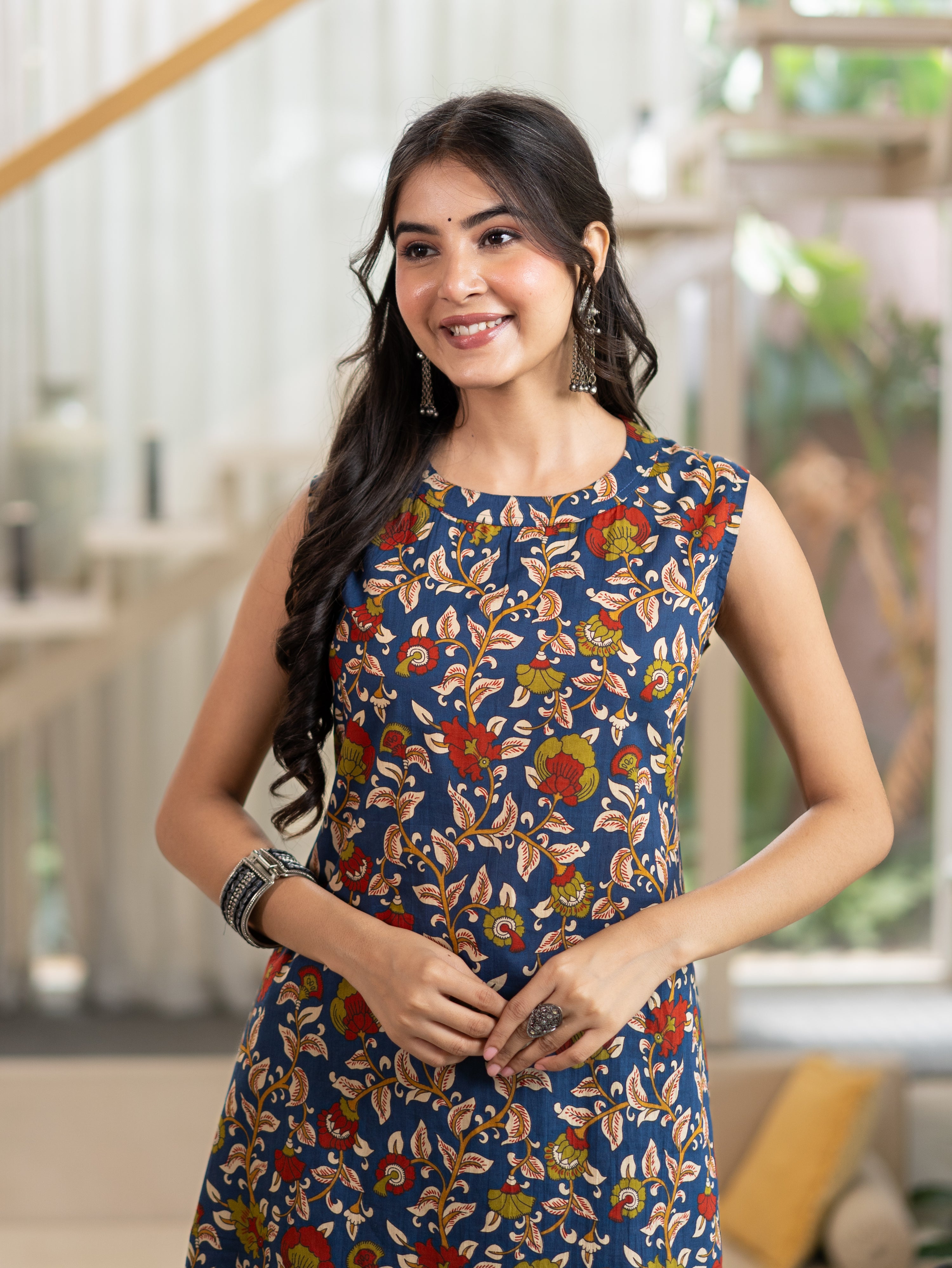 Zinal Blue Kamlamkari Cotton A-line Coord Set