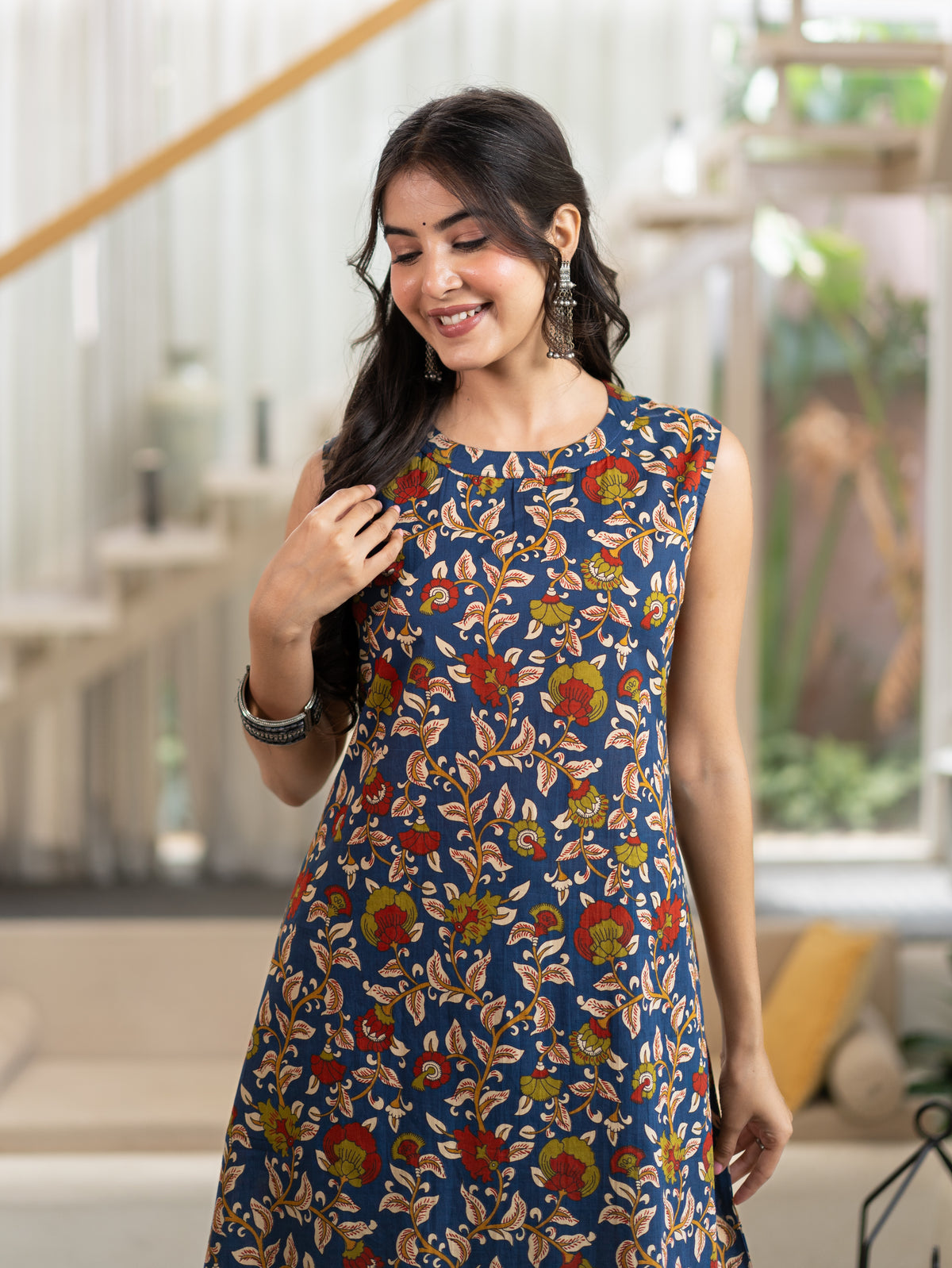 Zinal Blue Kamlamkari Cotton A-line Coord Set