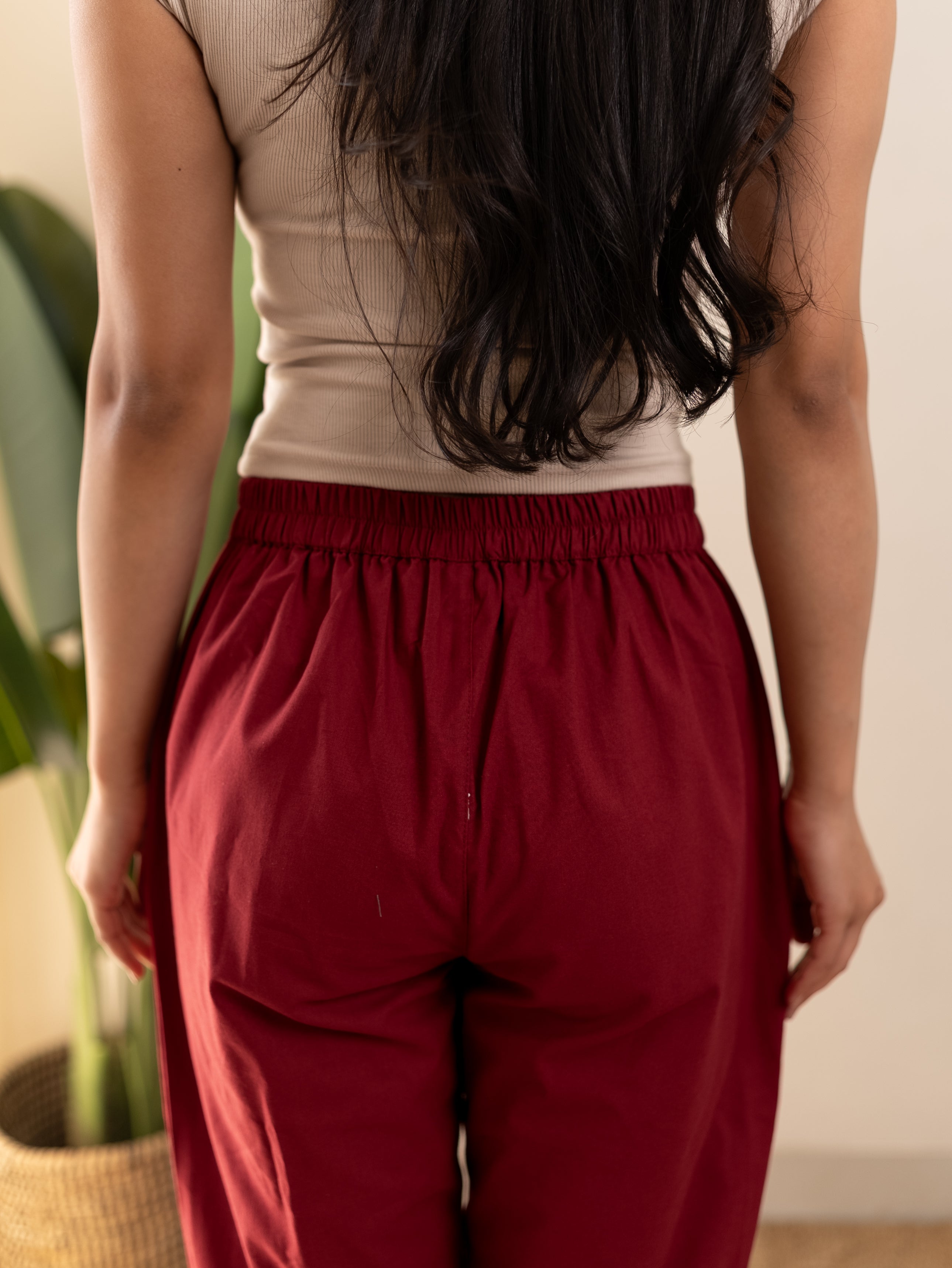 All-Day Cotton Straight Pant for Women-Maroon