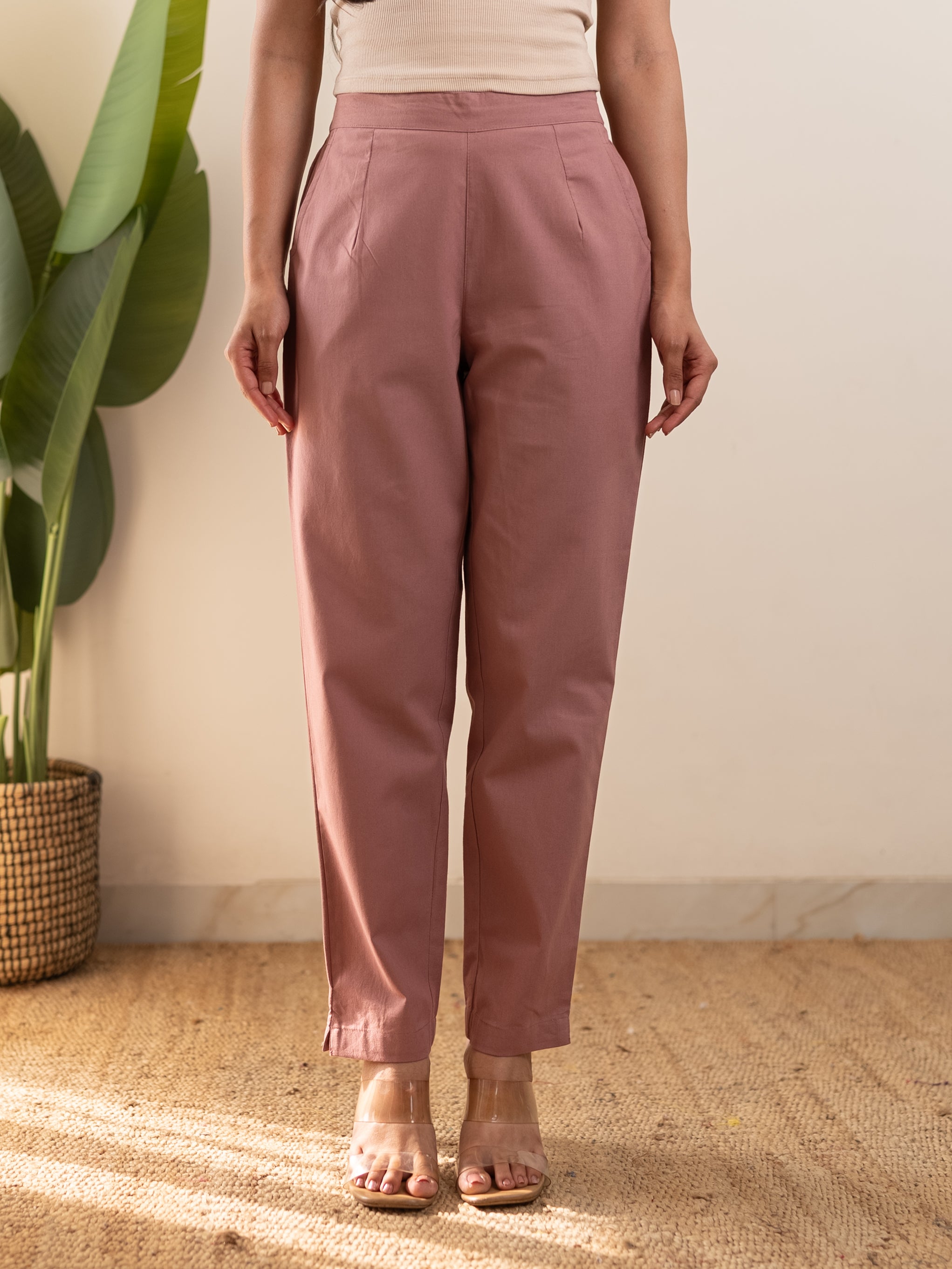 All-Day Cotton Straight Pant for Women-Onion Pink