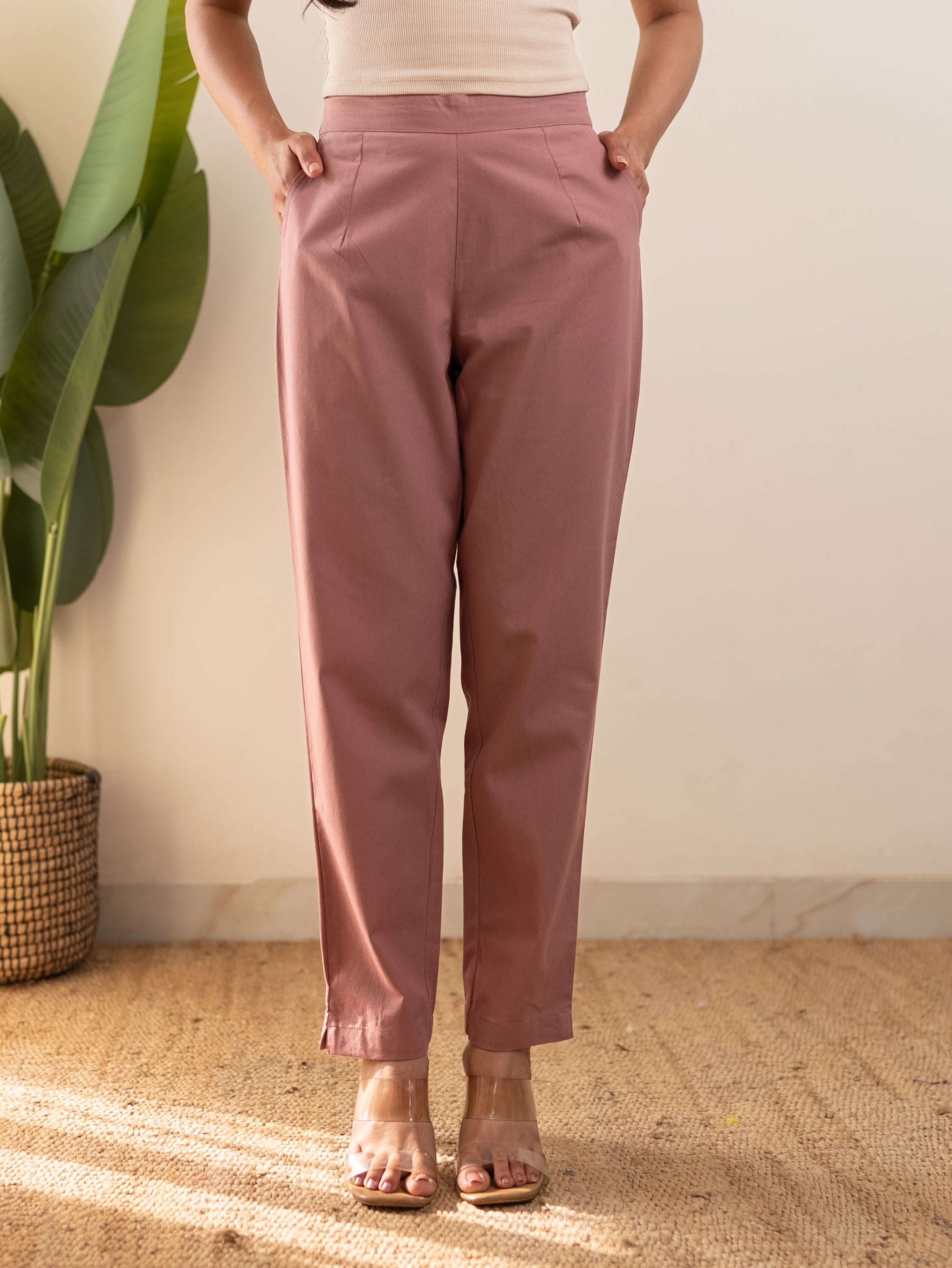 All-Day Cotton Straight Pant for Women-Onion Pink
