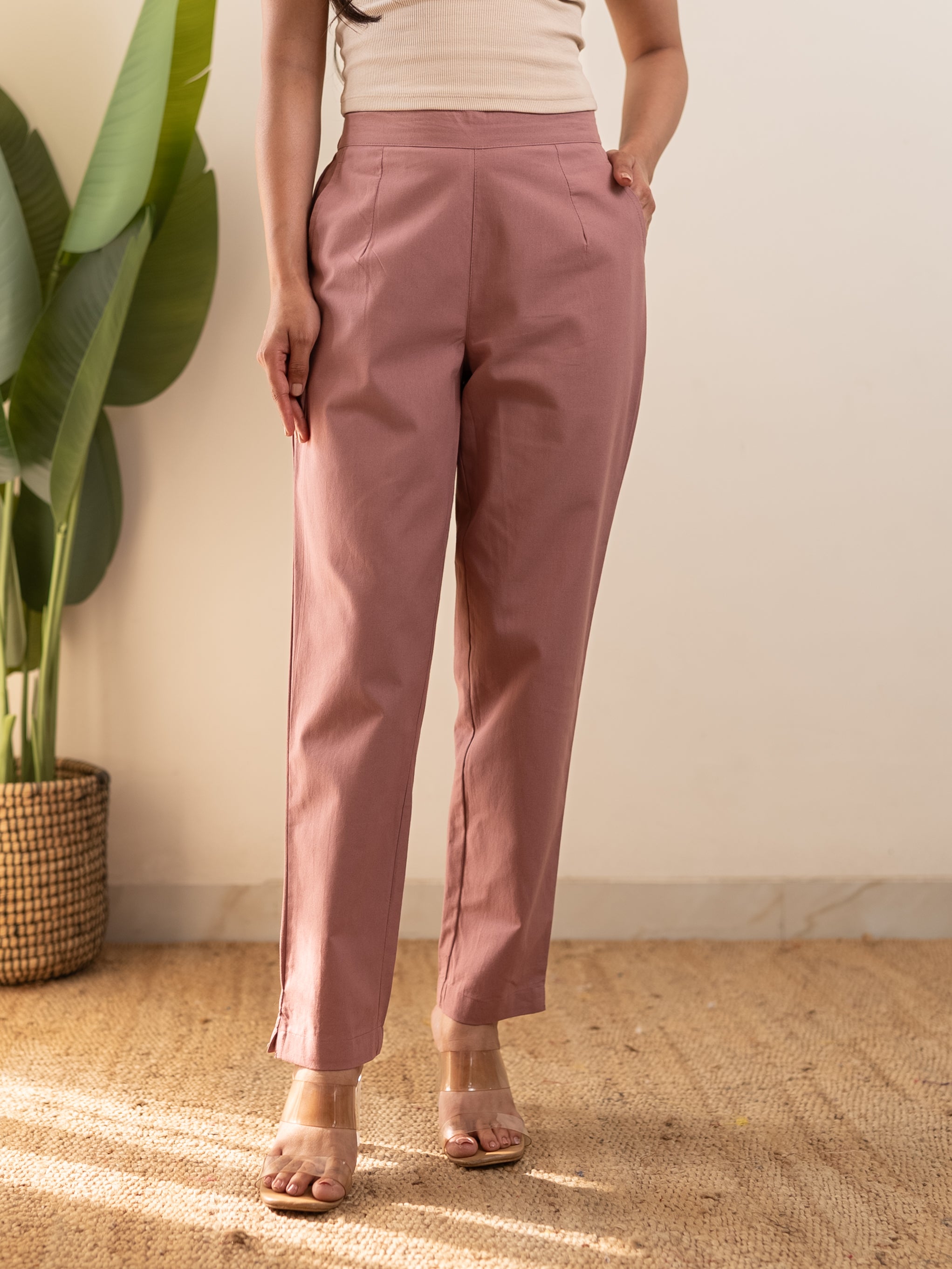 All-Day Cotton Straight Pant for Women-Onion Pink
