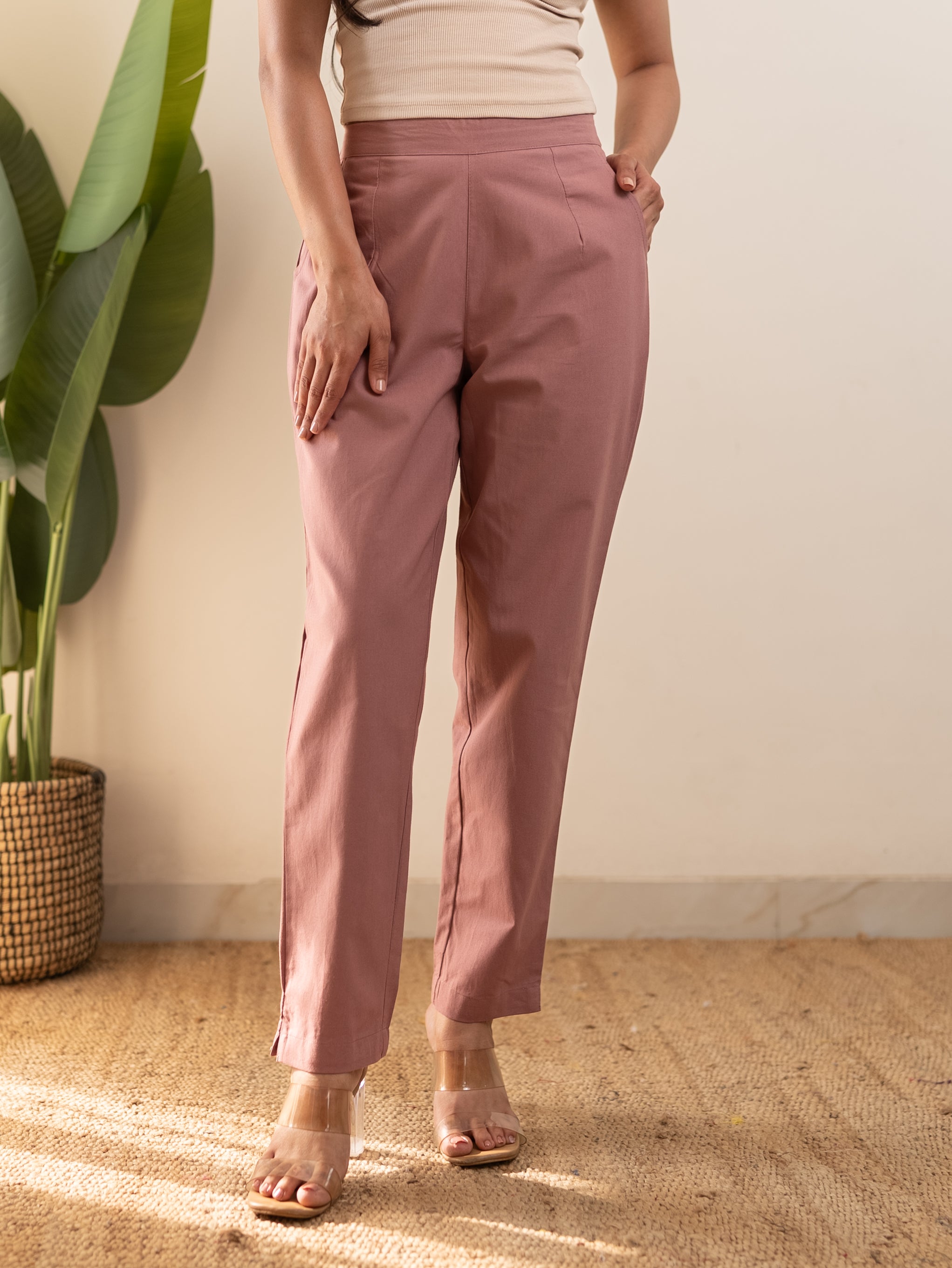 All-Day Cotton Straight Pant for Women-Onion Pink