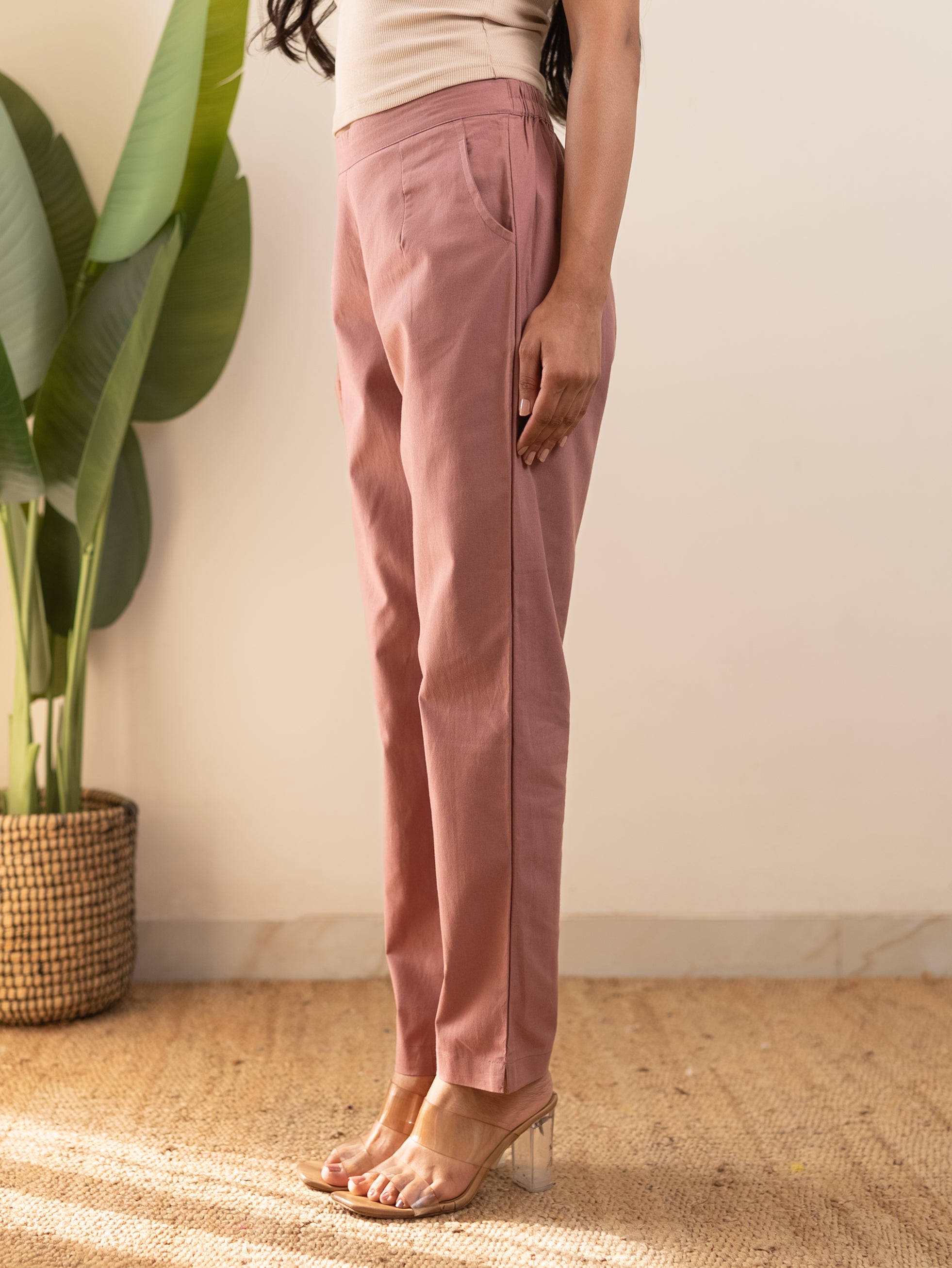 All-Day Cotton Straight Pant for Women-Onion Pink