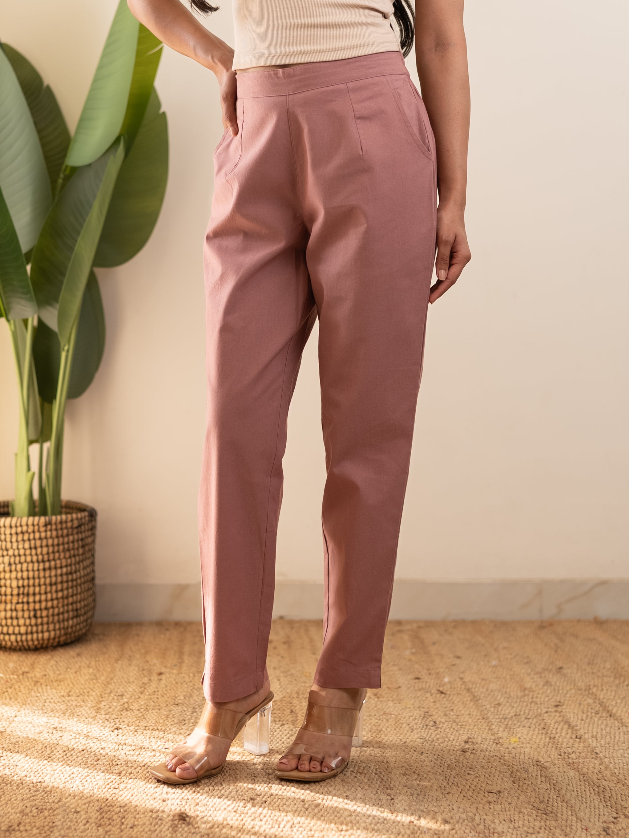 All-Day Cotton Straight Pant for Women-Onion Pink