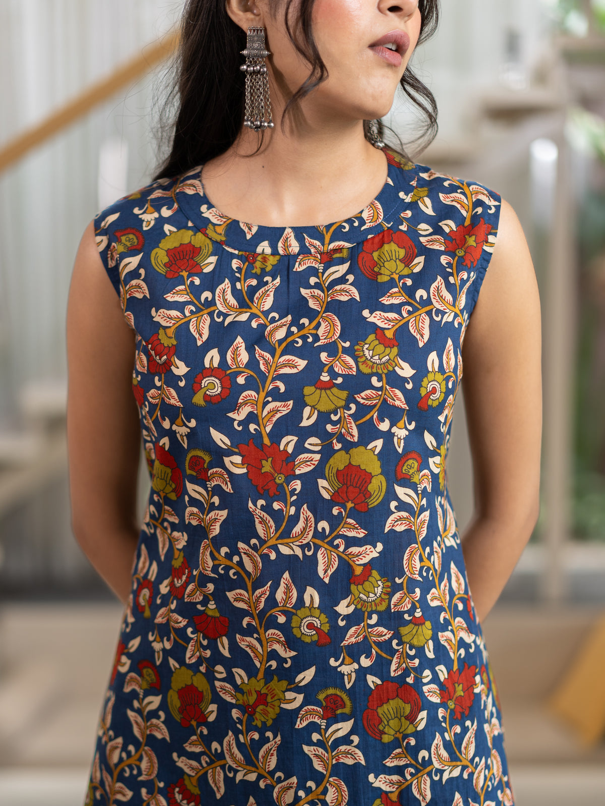 Zinal Blue Kamlamkari Cotton A-line Coord Set