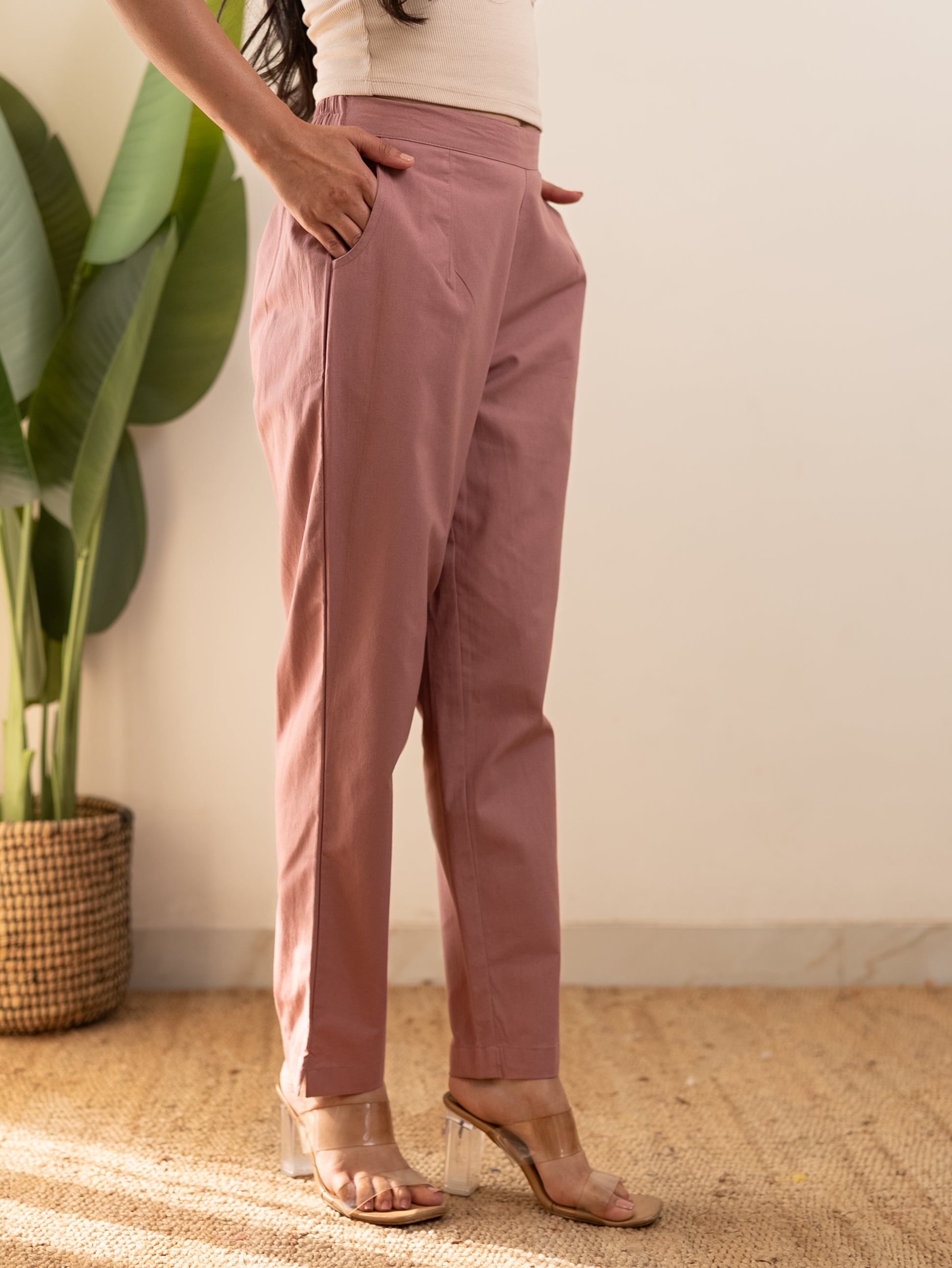 All-Day Cotton Straight Pant for Women-Onion Pink