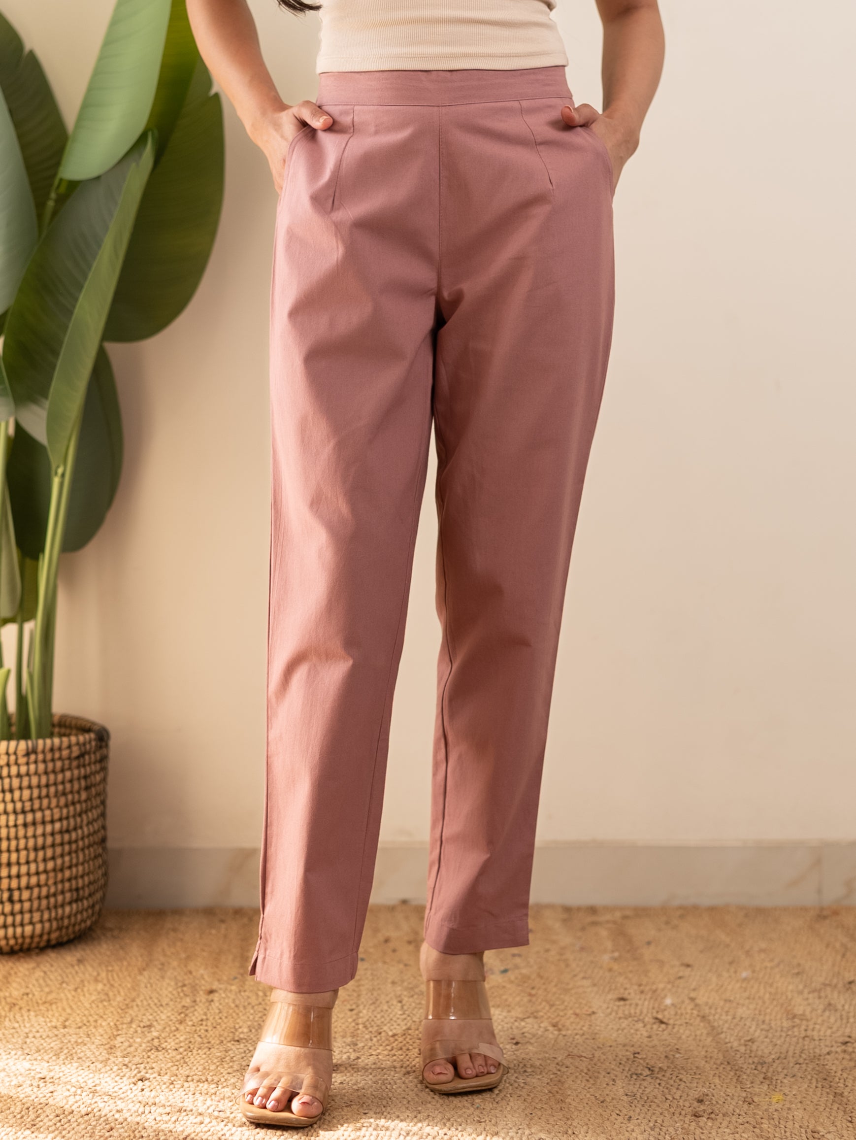 All-Day Cotton Straight Pant for Women-Onion Pink