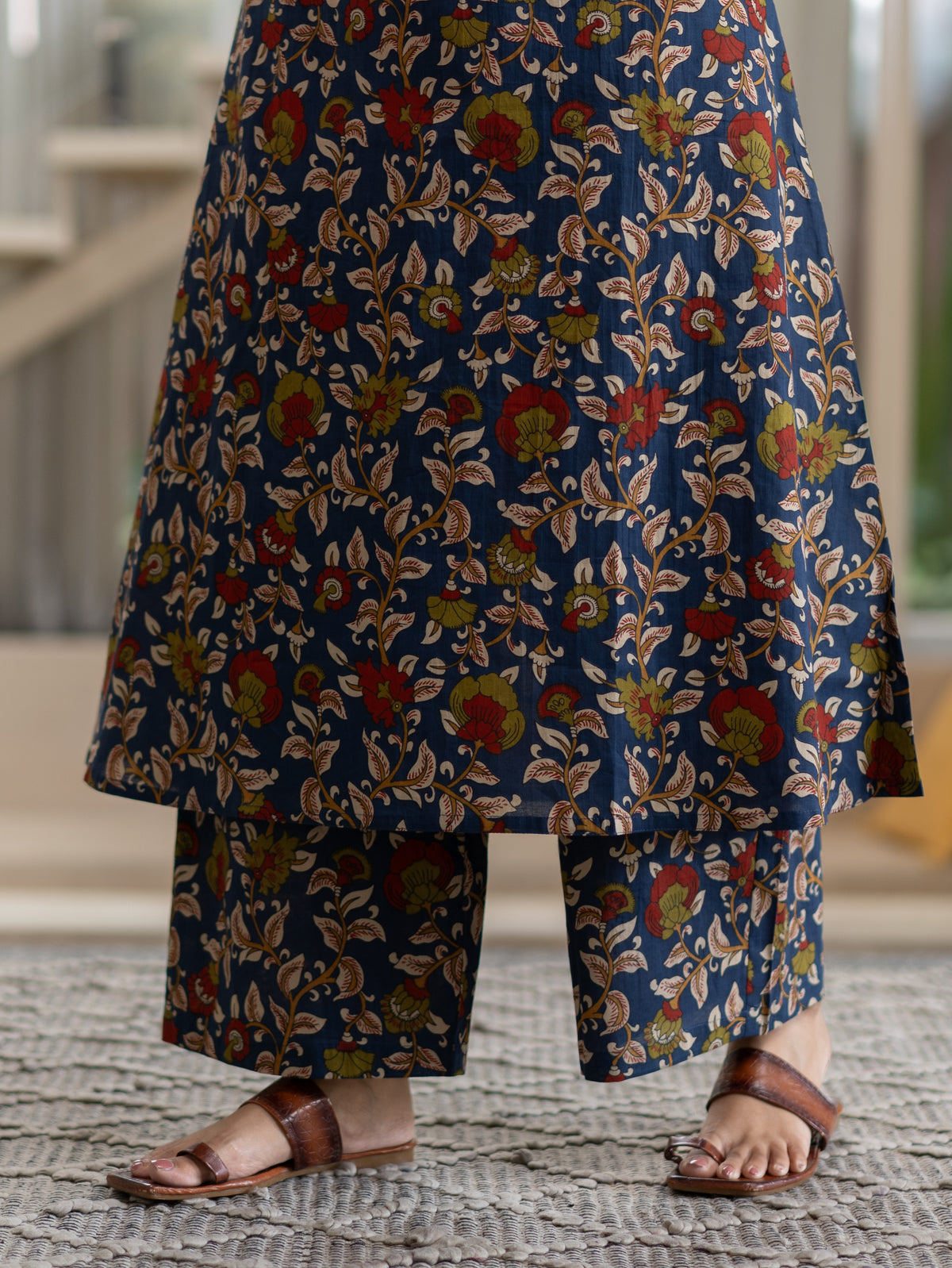 Zinal Blue Kamlamkari Cotton A-line Coord Set