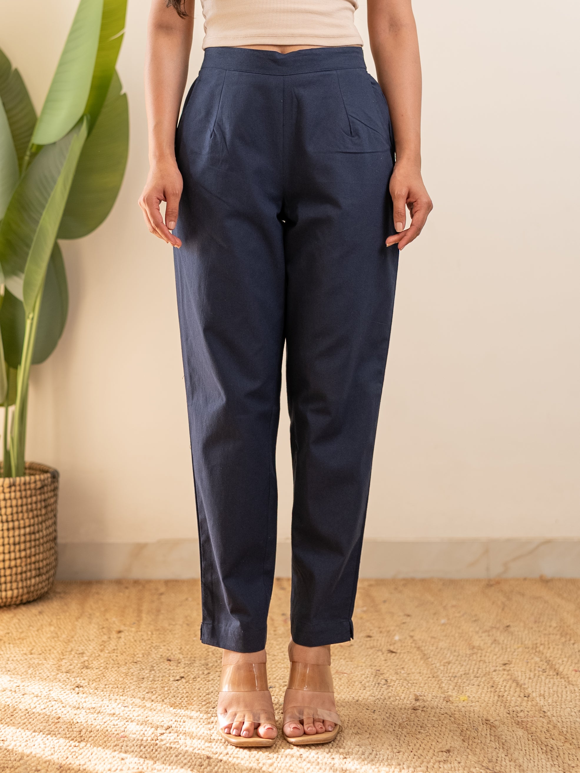 All-Day Cotton Straight Pant for Women-Navy Blue