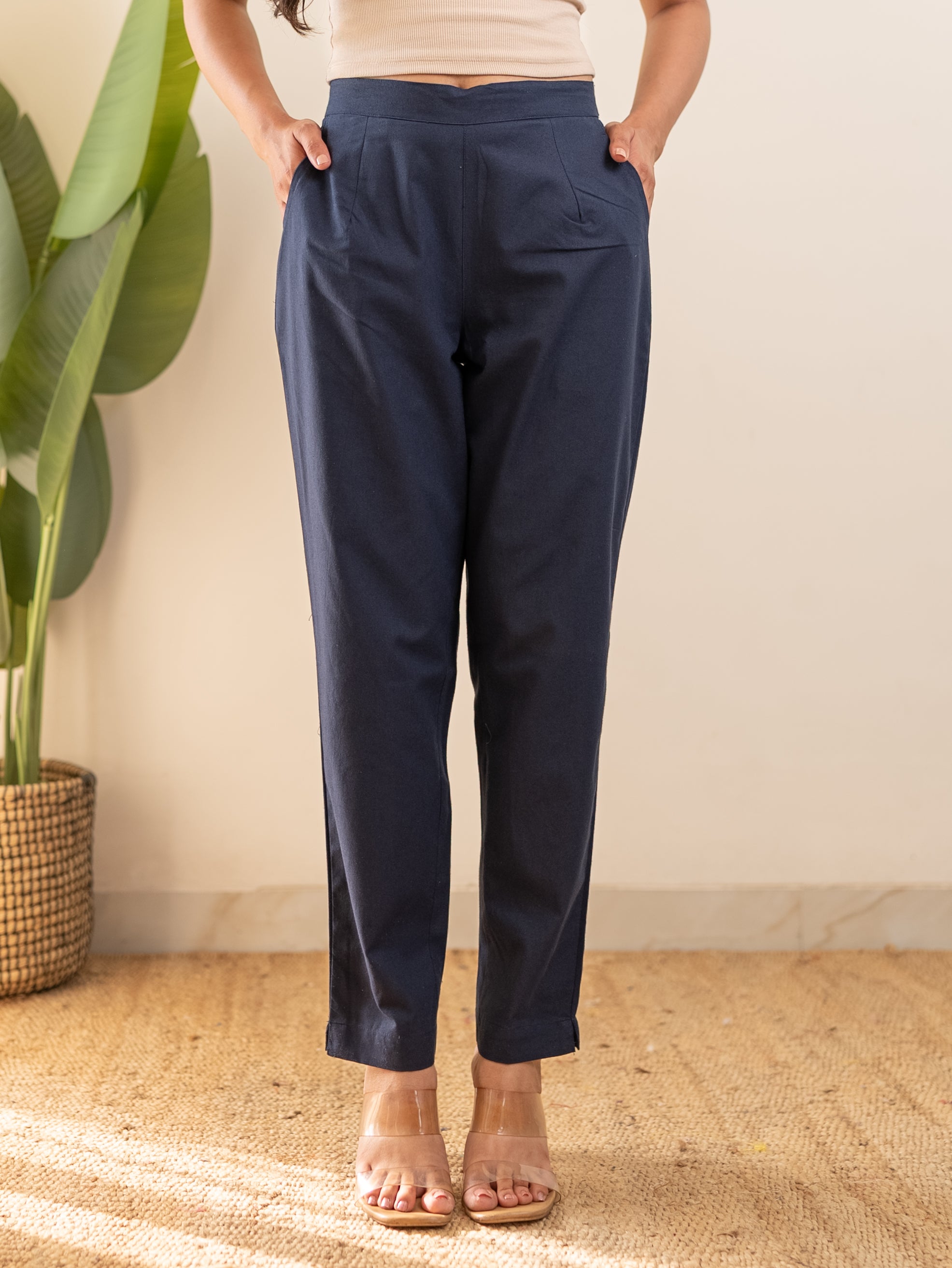 All-Day Cotton Straight Pant for Women-Navy Blue
