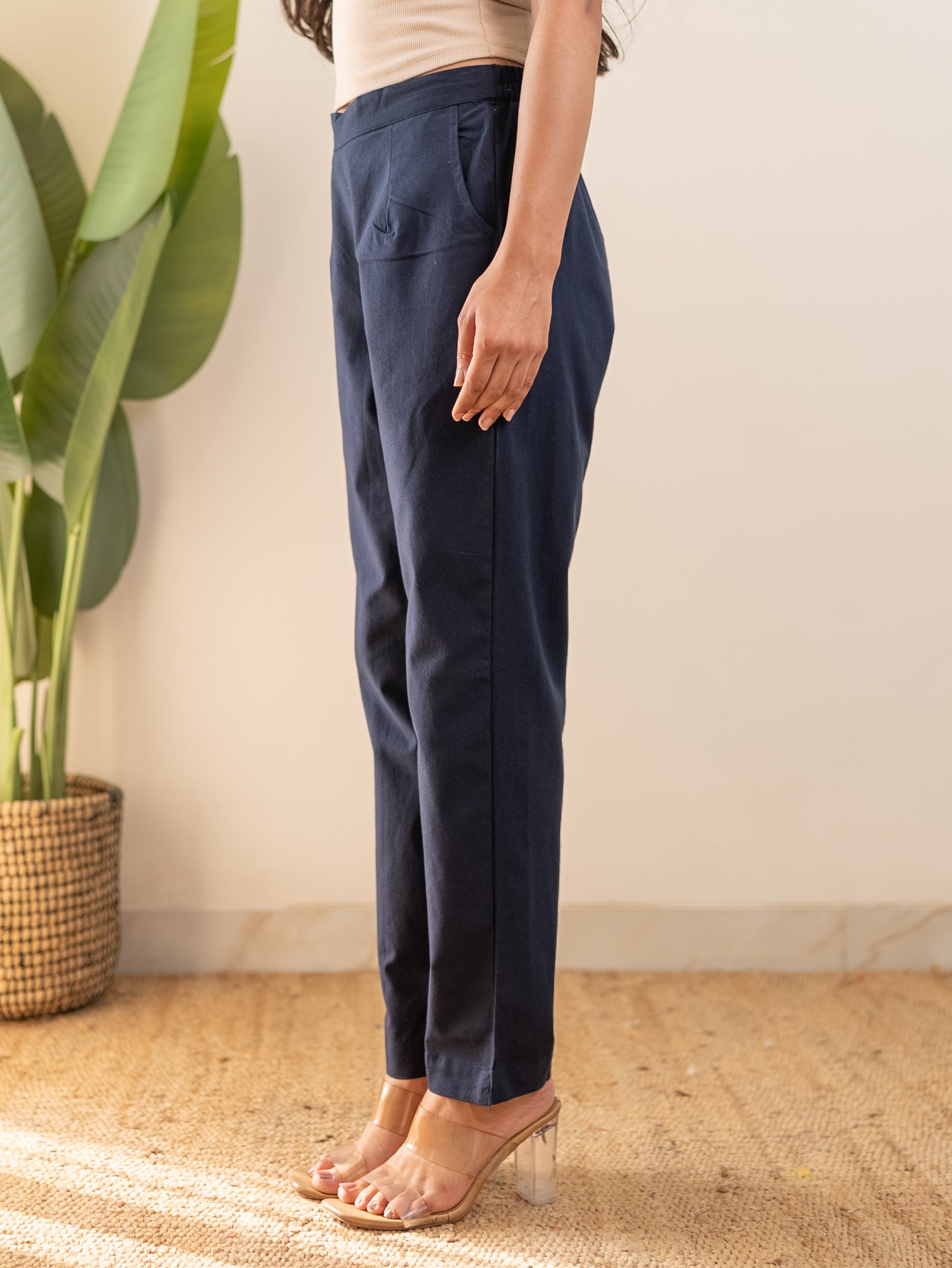 All-Day Cotton Straight Pant for Women-Navy Blue