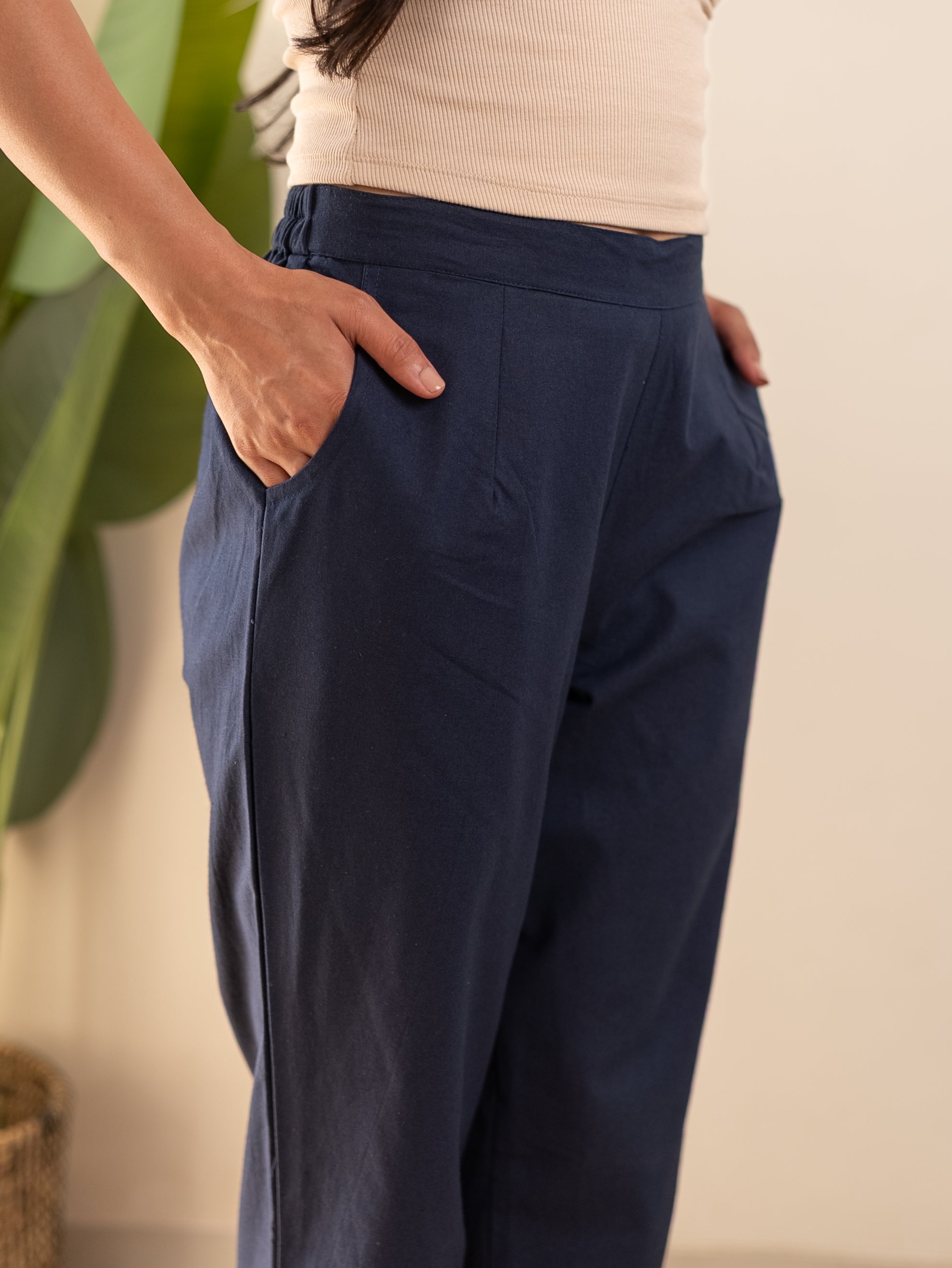 All-Day Cotton Straight Pant for Women-Navy Blue